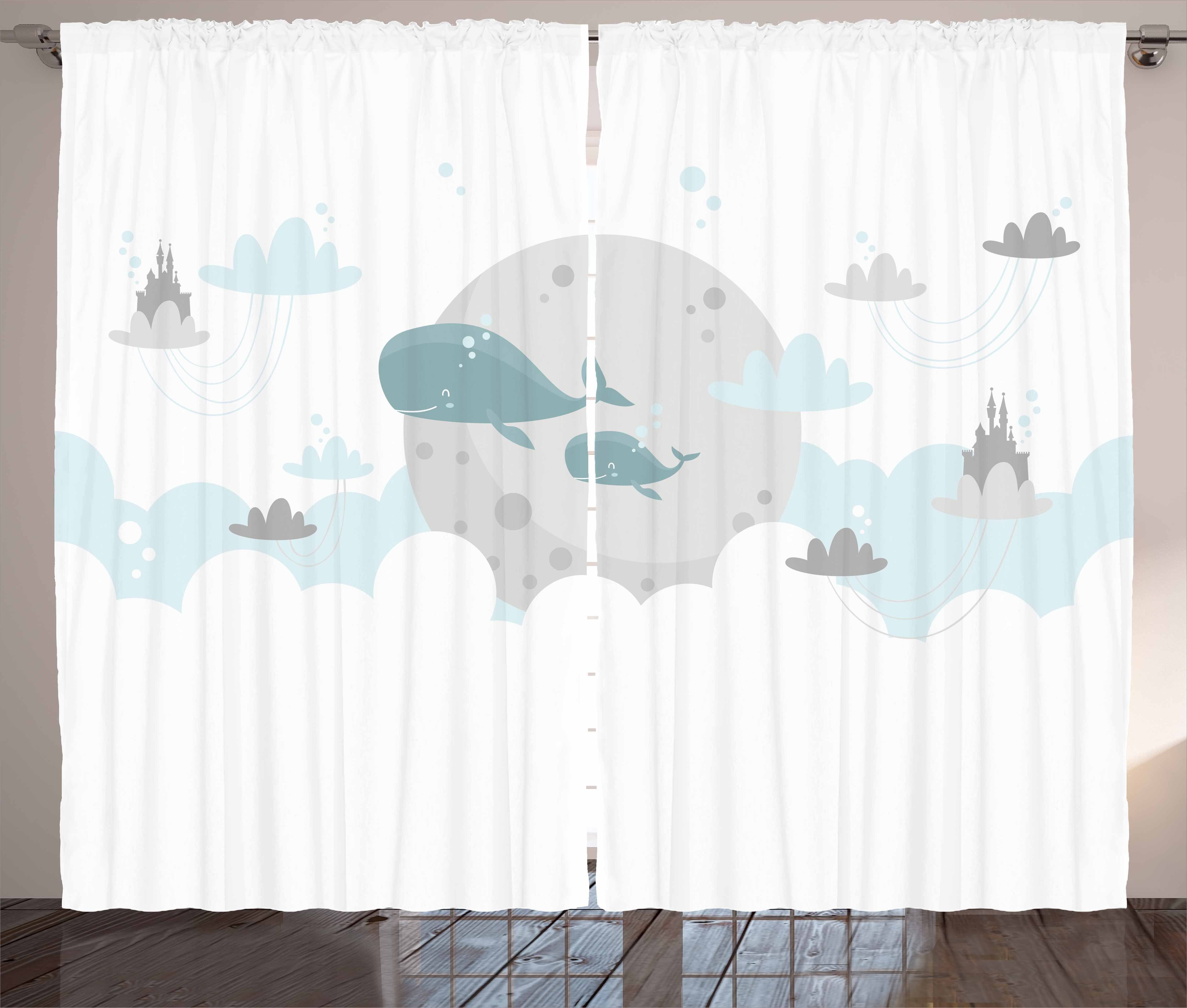 Gardine Schlafzimmer Kräuselband Vorhang mit Schlaufen und Haken, Abakuhaus, skandinavisch Wale Mond Schlösser
