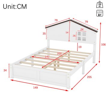 Gotagee Kinderbett Kinderbett 140x200cm Flaches Bett LED-Nachtlicht Massivholz Doppelbett