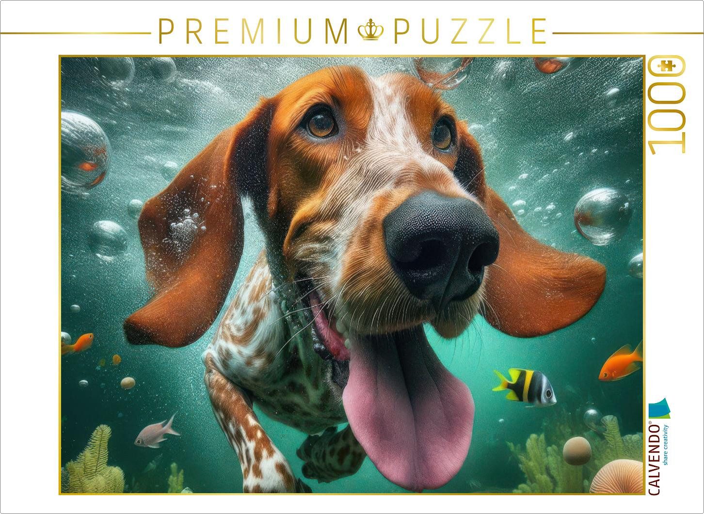CALVENDO Puzzle CALVENDO Puzzle Deutscher Jagdhund taucht fröhlich unter Wasser, 1000, 1000 Puzzleteile