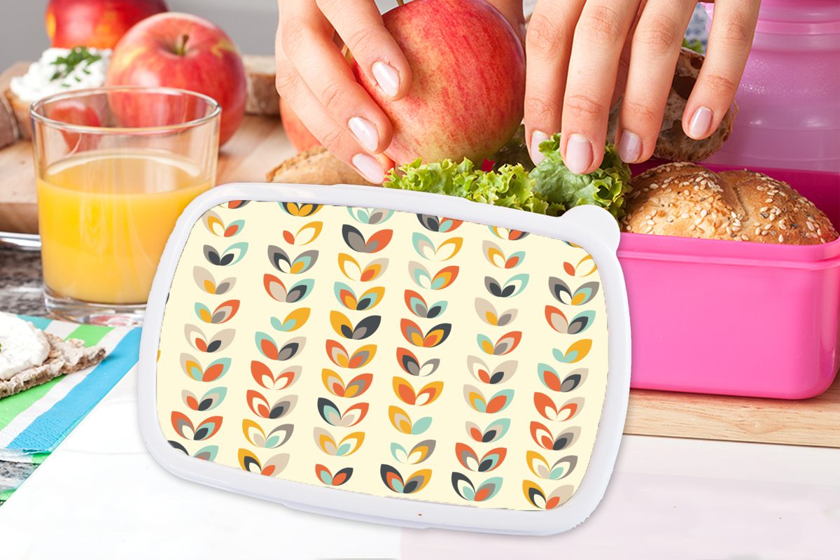 MuchoWow Lunchbox Blätter - rosa Jahre Snackbox, (2-tlg), Mädchen, Muster, Erwachsene, Brotdose für - 50er Kunststoff Brotbox Kunststoff, Kinder