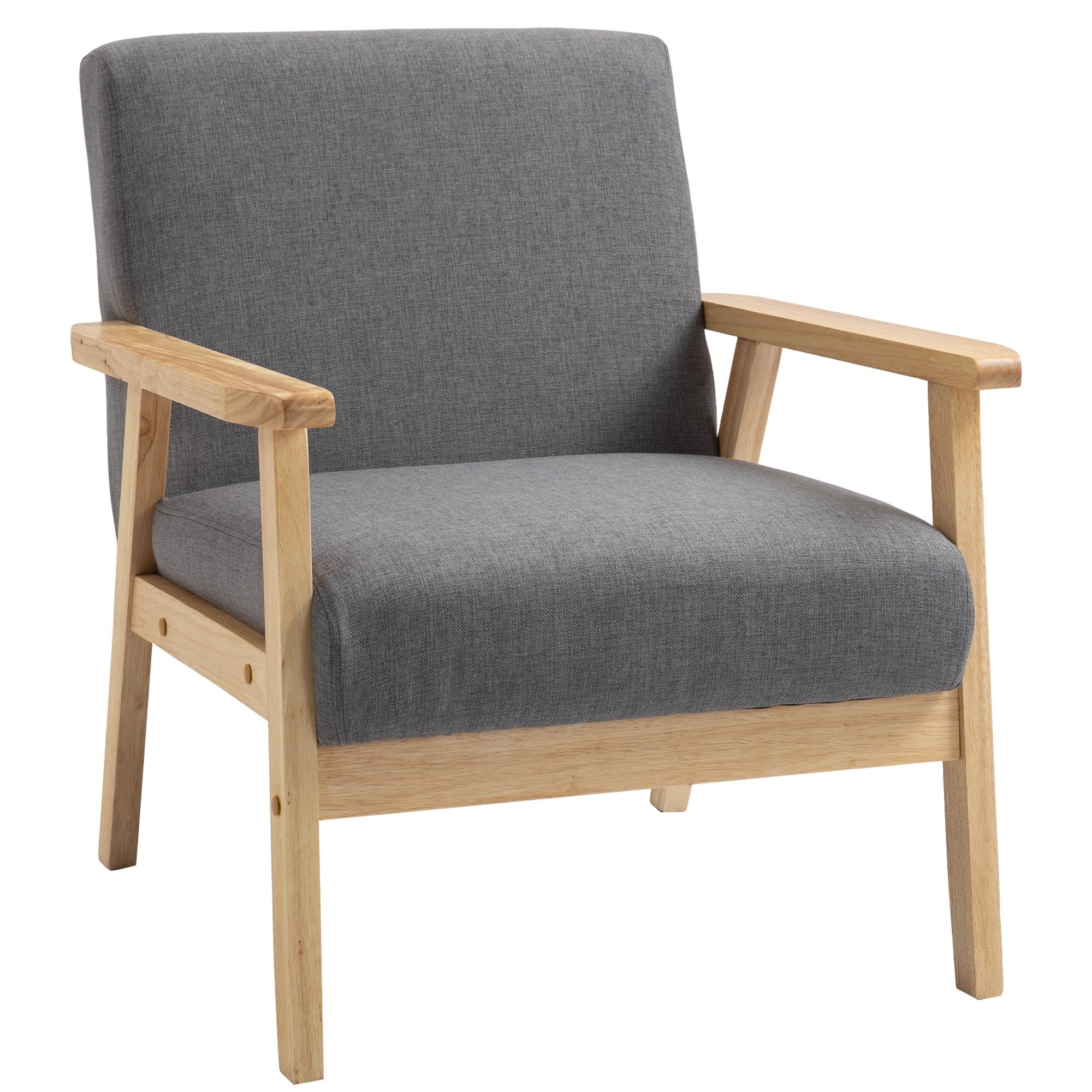 HOMCOM Relaxsessel Sessel Wohnzimmer mit Massivholzbeine, Lesesessel mit Leinenoptik (Akzentsessel, 1-St., Sessel), Grau, 64 x 70 x 72 cm – Bild 2 von 5