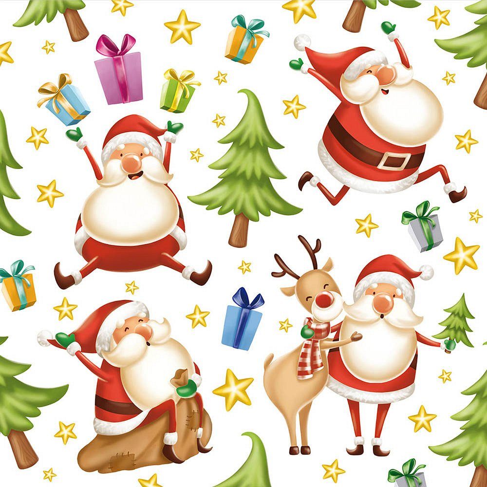 PAPSTAR Papierserviette 20 Weihnachtsservietten 25x25cm 3-lagig - Happy Santa, FSC®-zertifiziert