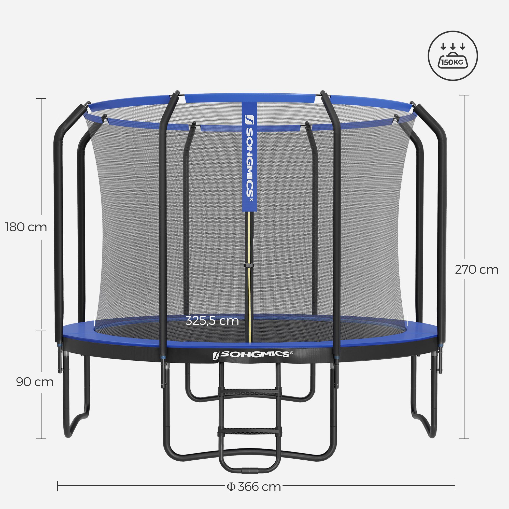 SONGMICS Gartentrampolin Ø 305/366 cm Trampolin, Ø 366 cm, gepolstertes Gestell