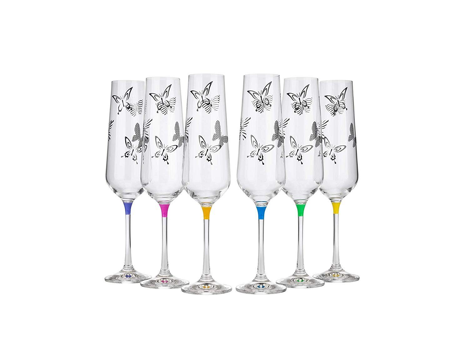 Crystalex Sektglas Butterfly Sektgläser 200 ml 6er Set, mehrfarbig, mit Motiv