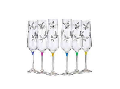 Crystalex Sektglas Butterfly Sektgläser 200 ml 6er Set, mehrfarbig, mit Motiv