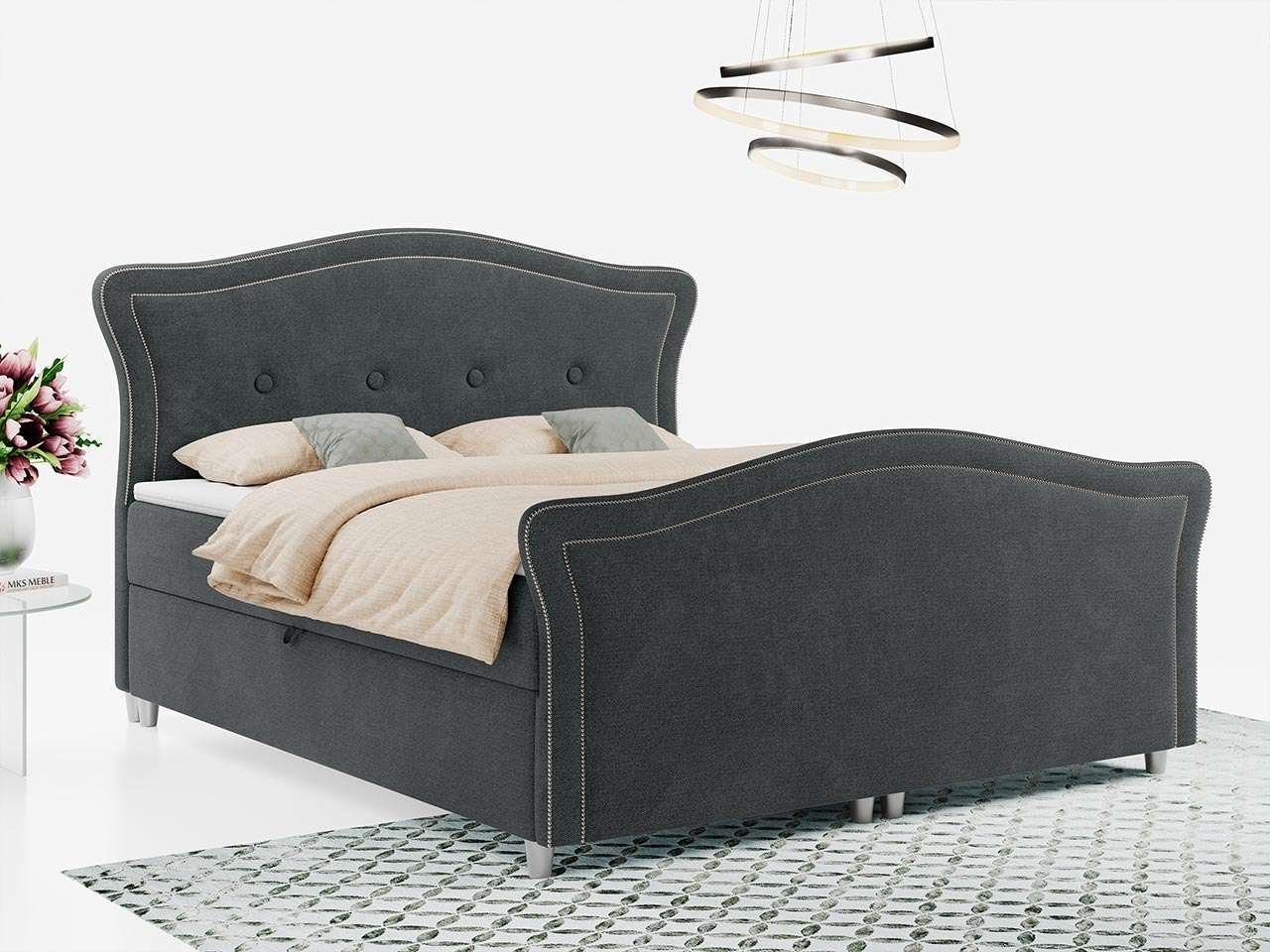 MKS MÖBEL Boxspringbett AGAT LUX, Glamour-Stil, Doppelbett mit Multipocket-Matratze