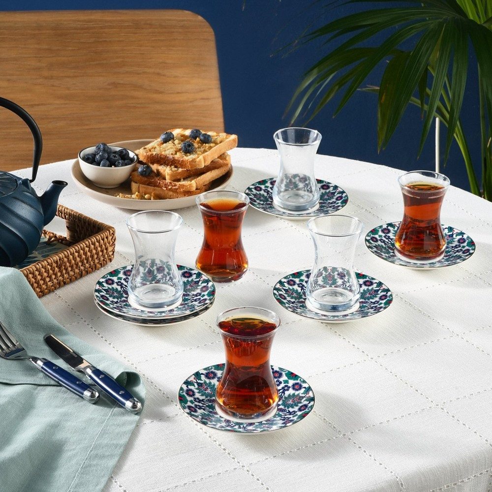 Karaca Teeservice Karaca Edirne Türkisches Teeset 12-tlg., 6 Pers., 130 ml, Mehrfarbig