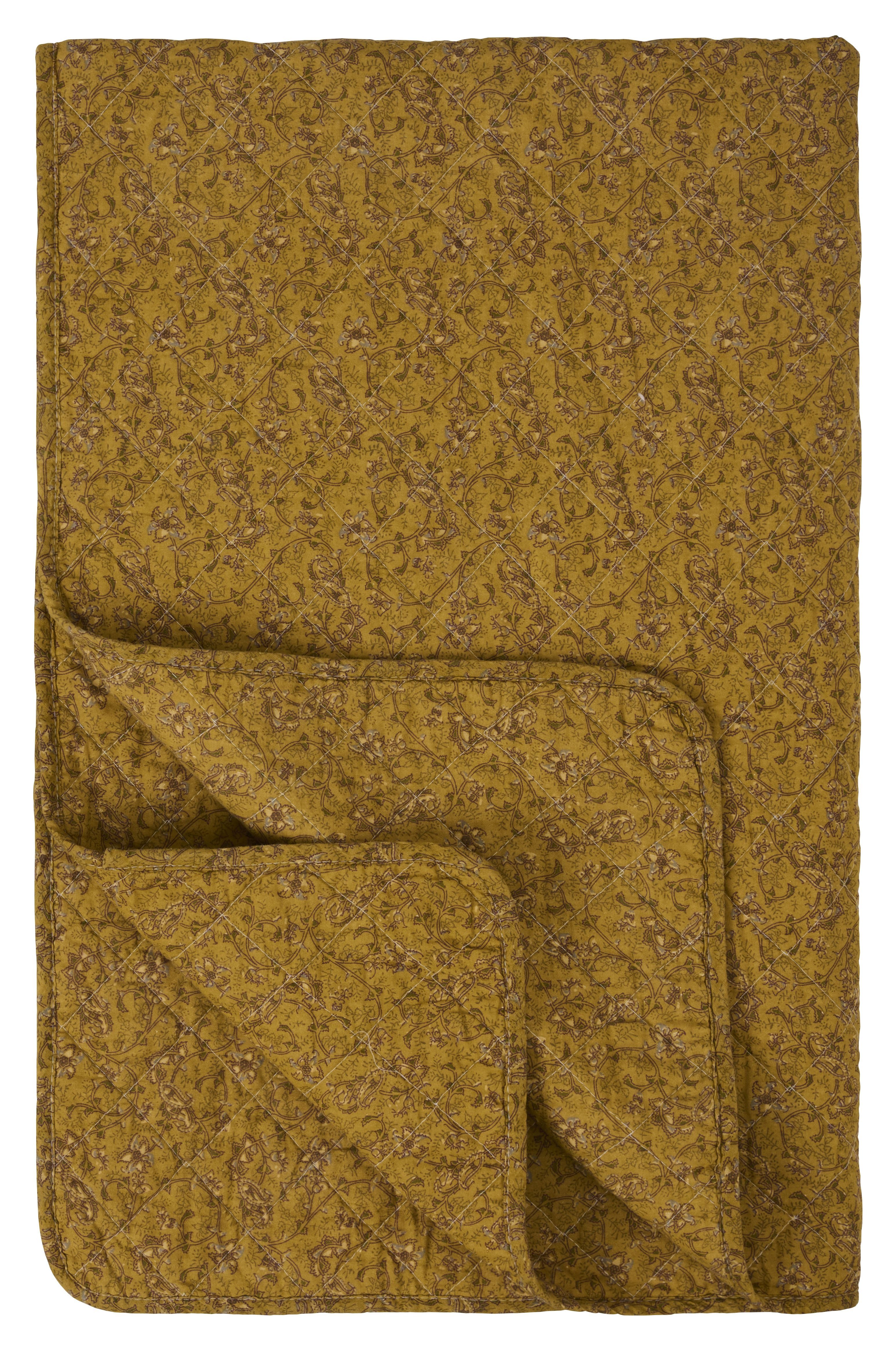 Ib Laursen Tagesdecke Ib Laursen - Decke Quilt Wohndecke Überwurf 180x130cm Senfgelb Blumen
