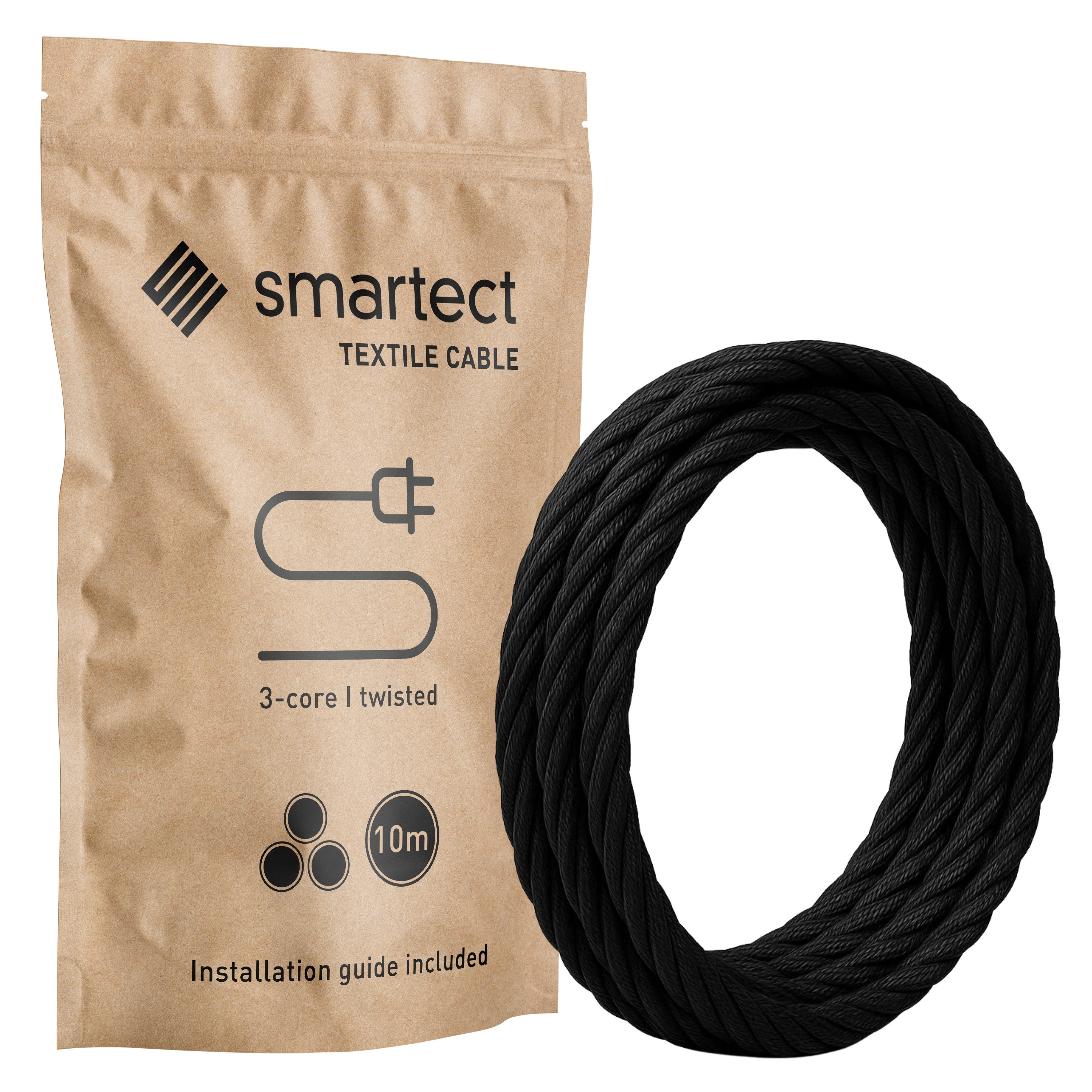 smartect smartect Textilkabel Twisted (3 x 0.75 mm) Stromkabel, (1000 cm), Stoffkabel Elektro für eigenes DIY-Projekt