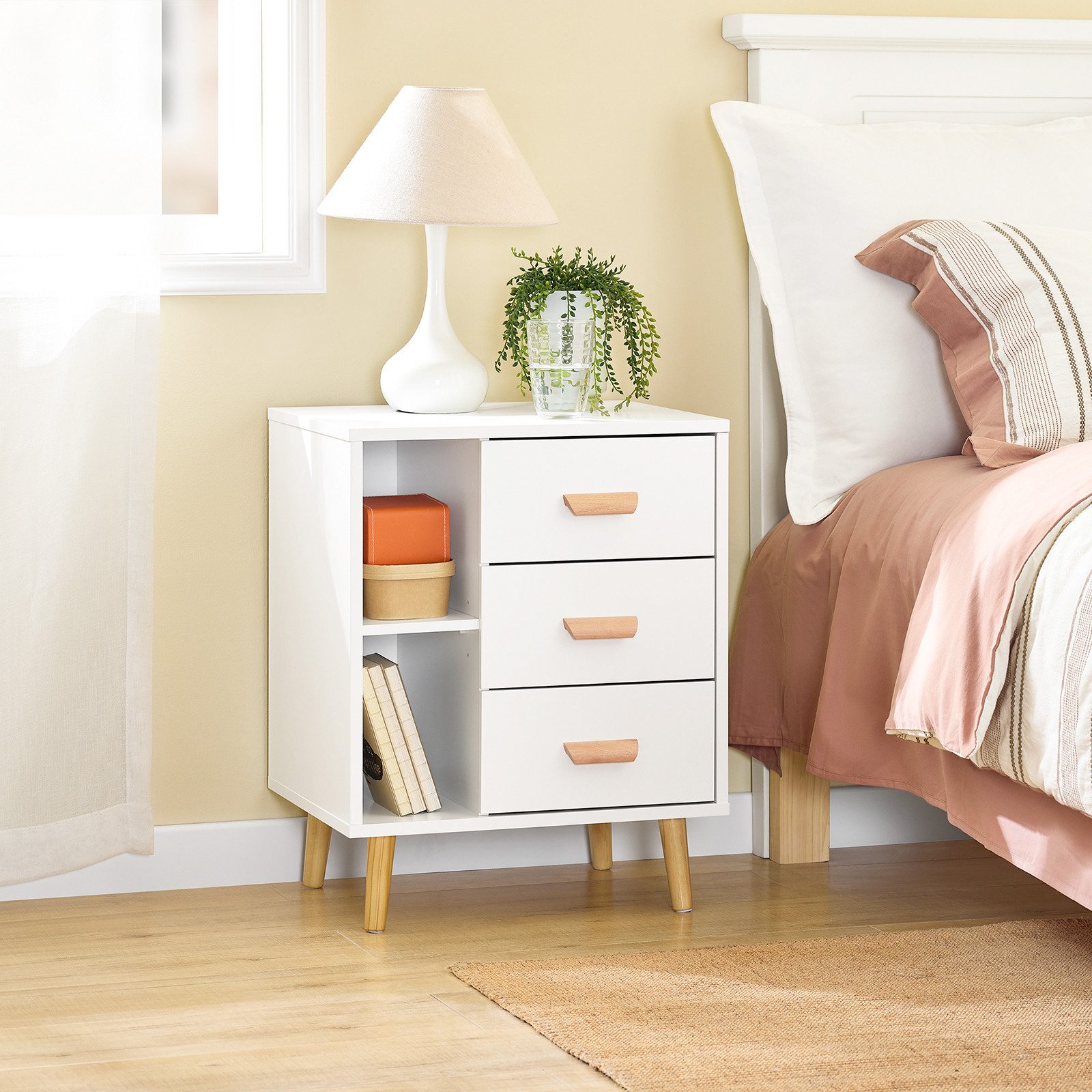 SoBuy Nachttisch FBT95, mit 3 Schubladen und 2 offenen Fächern Sofatisch Be günstig online kaufen