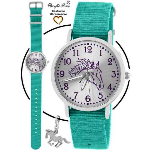 Pacific Time Quarzuhr Set Kinder Armbanduhr Pferd violett Wechselarmband und Kette, Mix und Match Design - Gratis Versand