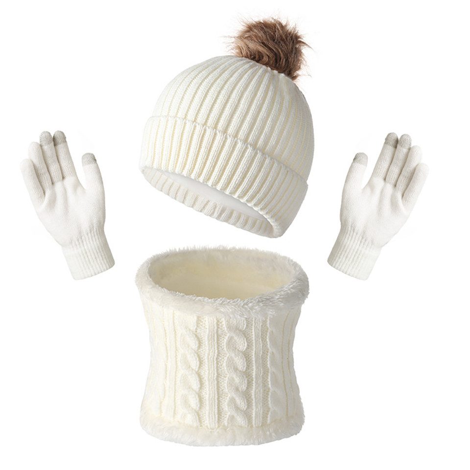 Coonoor Filzhut Damen Winter Beanie Mütze Schal Touchscreen Handschuhe Set Warme Wintermütze Loop Schal Schlauchschal Winterhandschuhe