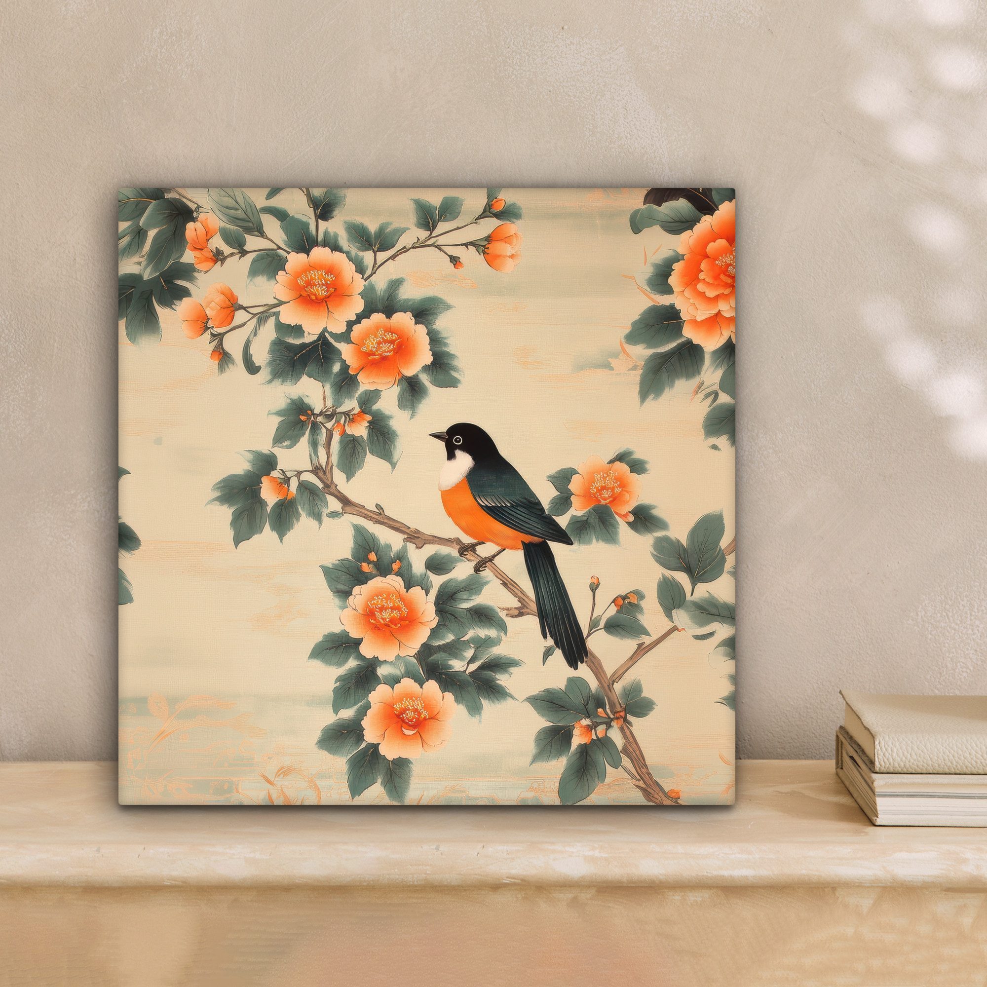 OneMillionCanvasses® Leinwandbild Vogel - Zweig - Blumen - Orange, Fotodruc günstig online kaufen