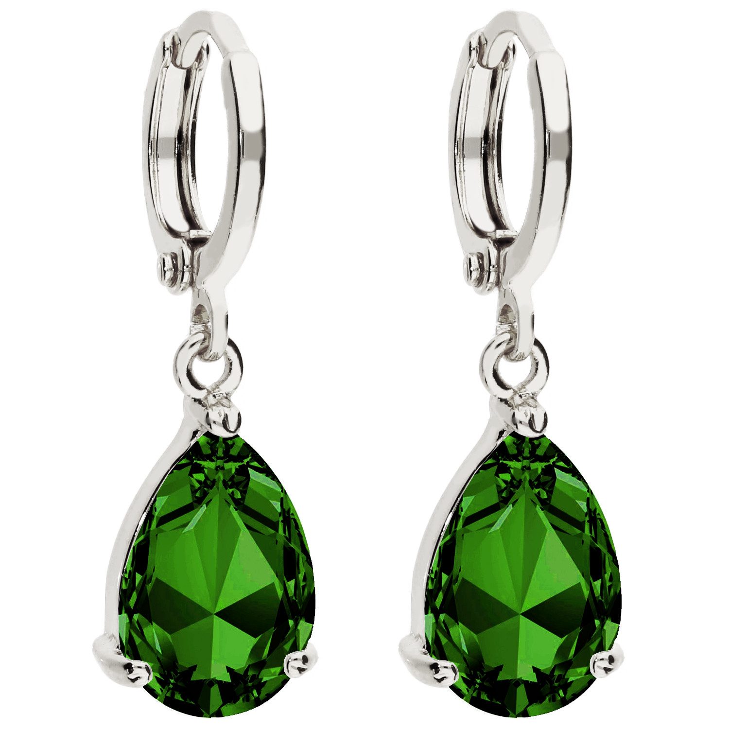LÖB Paar Creolen Damen Ohrringe Hängend Creolen Tropfen Zirkonia Stein Anhänger Silber (Geschenke für Frauen Beste Freundin Mutter Mama Damen zum Geburtstag Weihnachten Weihnachtsgeschenke), Ohrhänger Tropfenform Strass Glitzer Oval Smaragd Grün