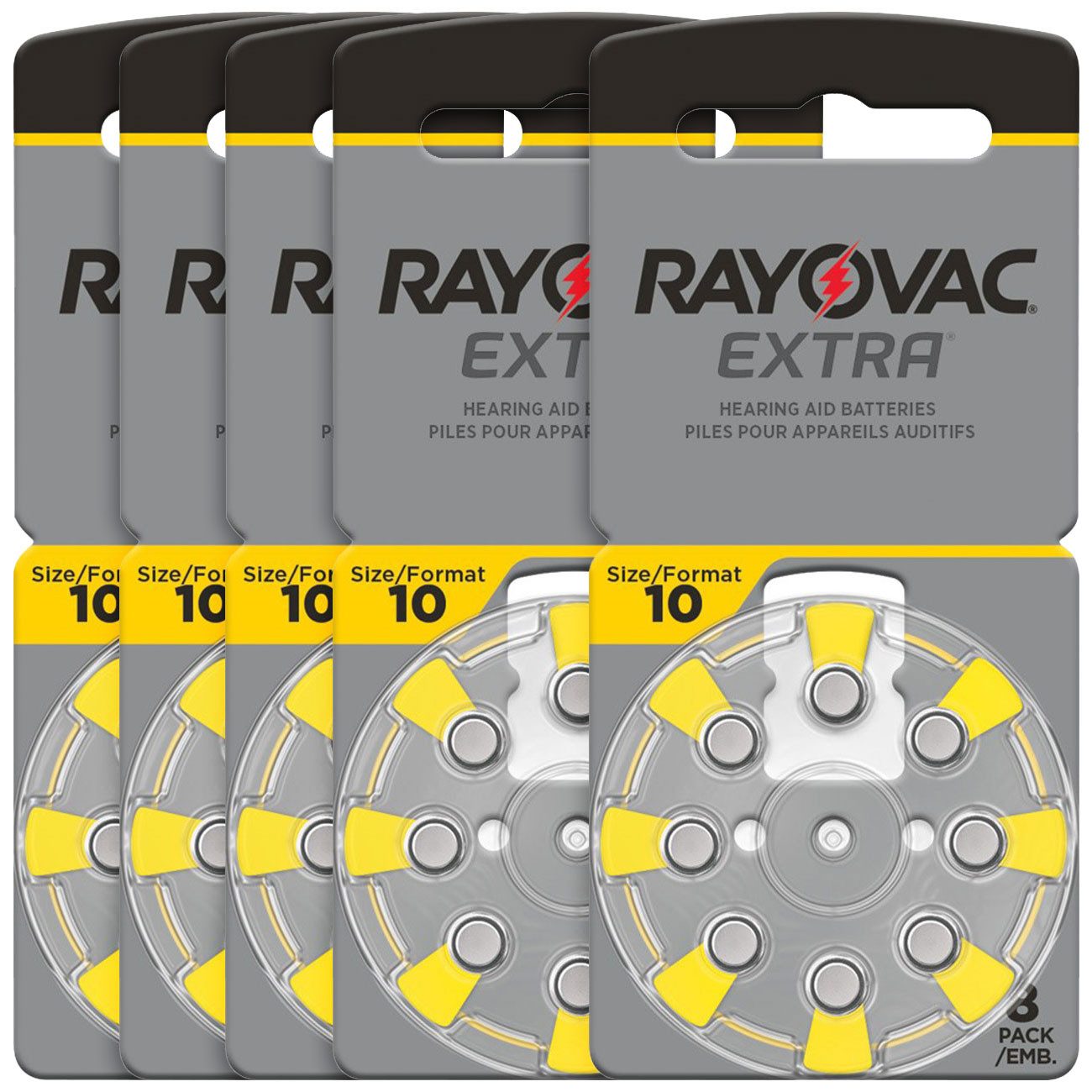 RAYOVAC Rayovac Hörgeräte-Batterien Typ 10 Extra Gelb 1,45V Zink-Luft PR70 Batterie, (40 St), 8er-Pack /16er-Pack/40er-Pack; Für IdO & HdO Hörgeräte