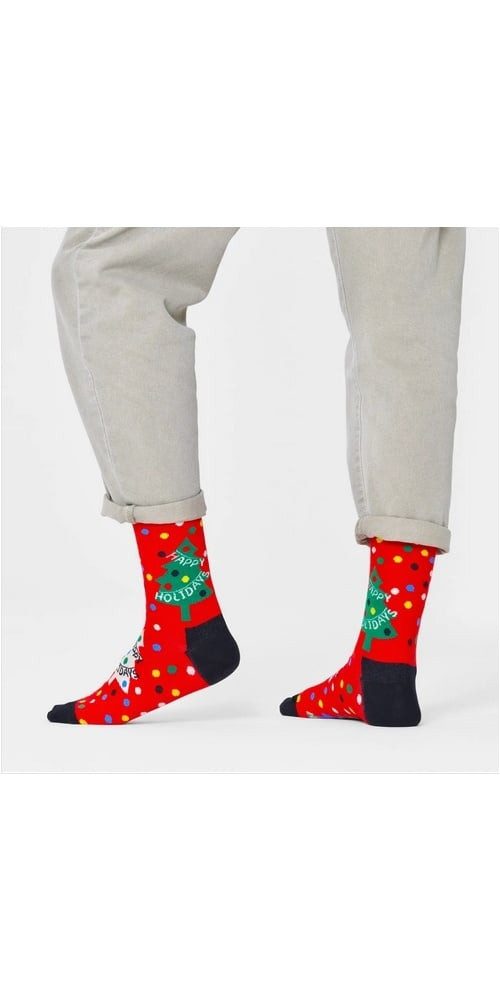 Happy Socks Socken Tagessocke Crew Happy Holidays (Weihnachtsbaum) rot - 1 Paar