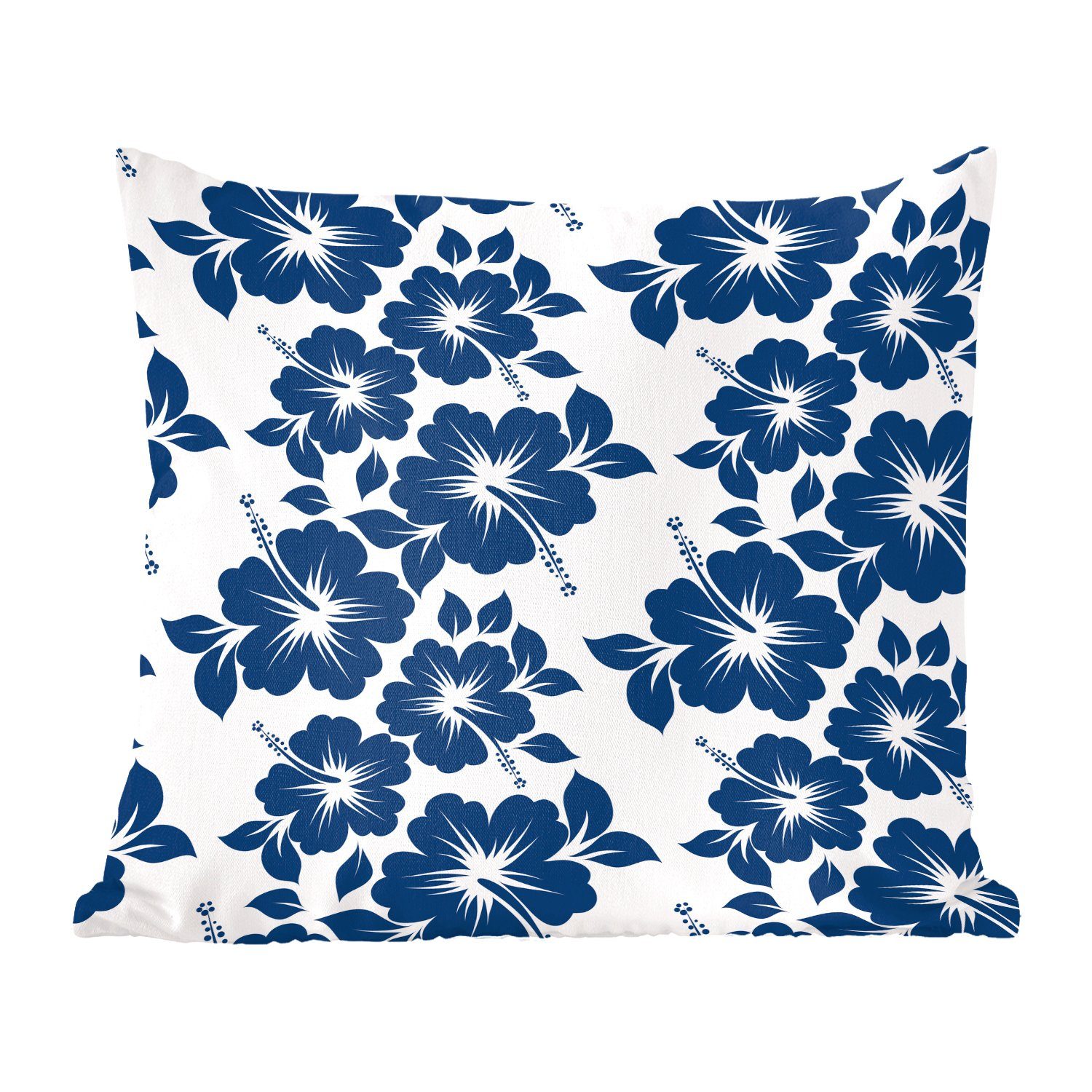 MuchoWow Dekokissen Eine blaue Illustration eines Blumenmusters, Zierkissen mit Füllung für Wohzimmer, Schlafzimmer, Deko, Sofakissen