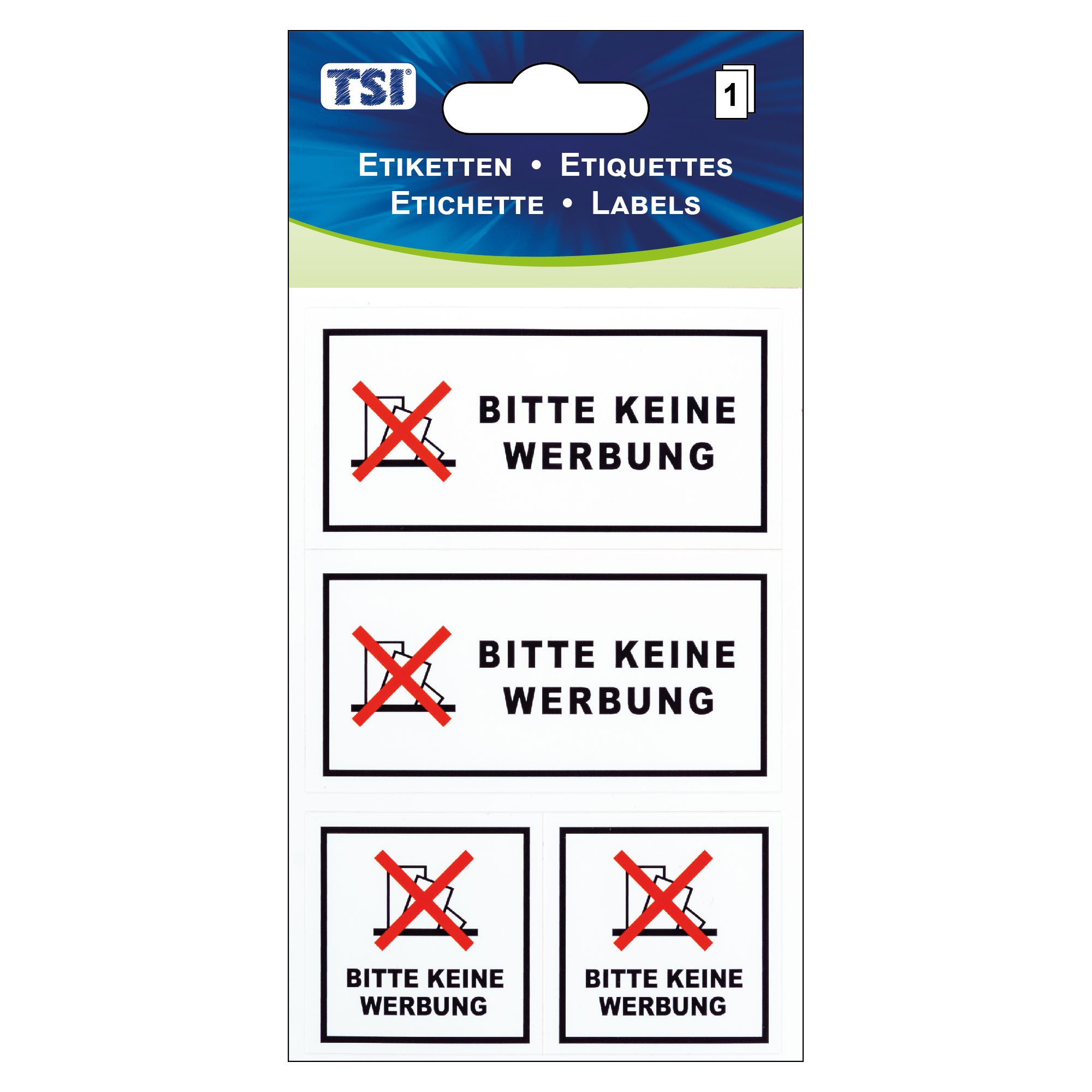TSI Schreibwaren Aufkleber Etiketten BITTE KEINE WERBUNG