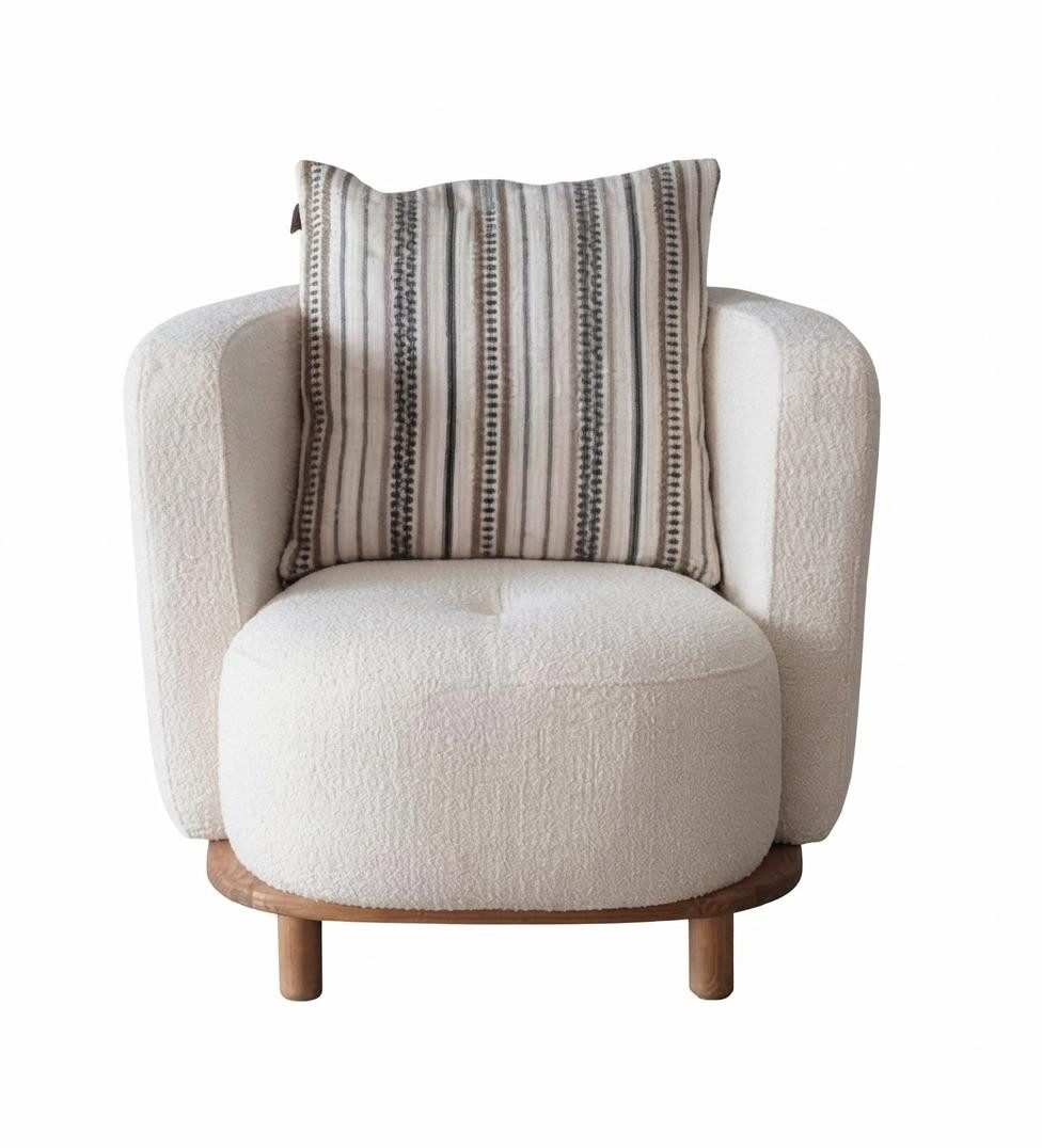 JVmoebel Sessel Weißer Moderner Sessel Stoff Holzrahmen Lounge Wohnzimmer Komfort (1-St., 1-tlg), Komfortabel und modern