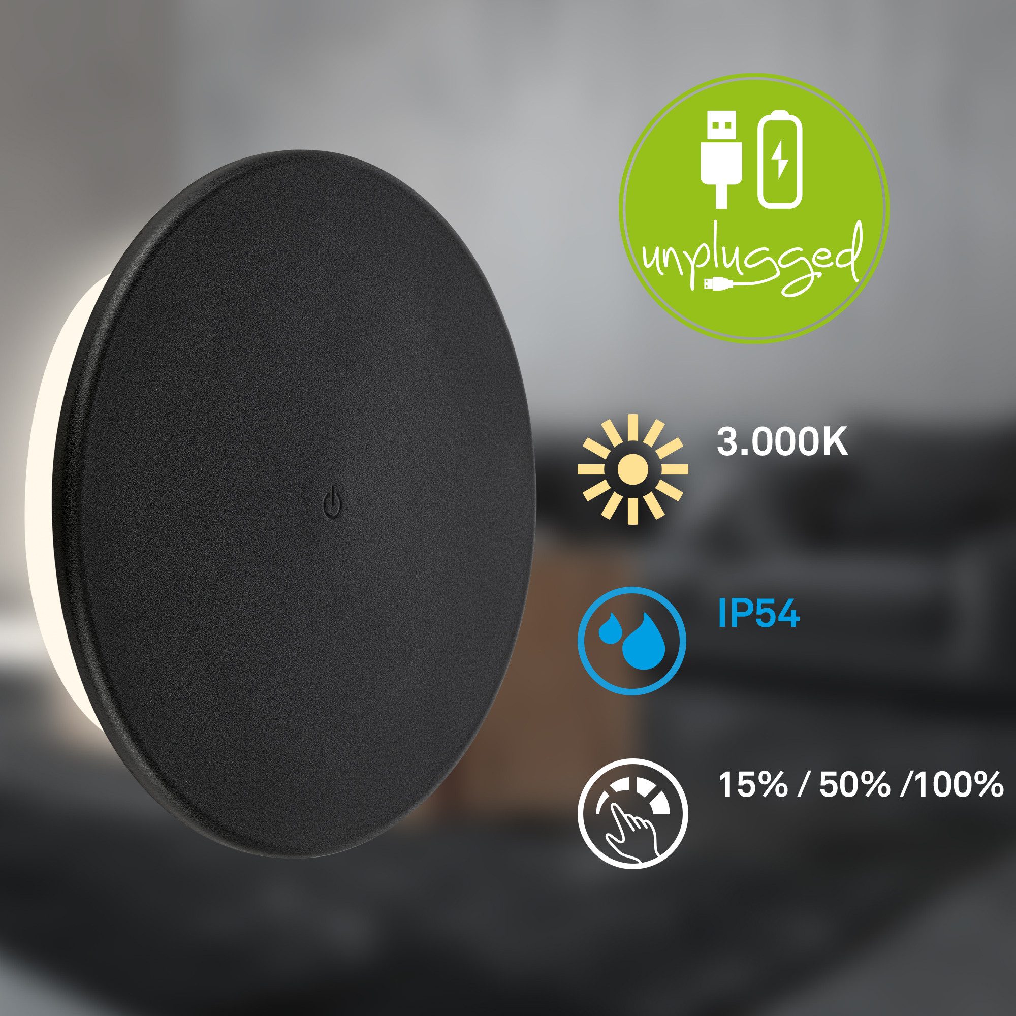 Briloner Leuchten Wandleuchte LED Wandlampe Extra-Warmweiß Wohnzimmer Esszimmer, LED fest integriert, 2700K - Extra - Warmweiß, Wandlampe Innen 17x9x4,3cm Schwarz 3W 300lm Innen ohne Stromanschluss