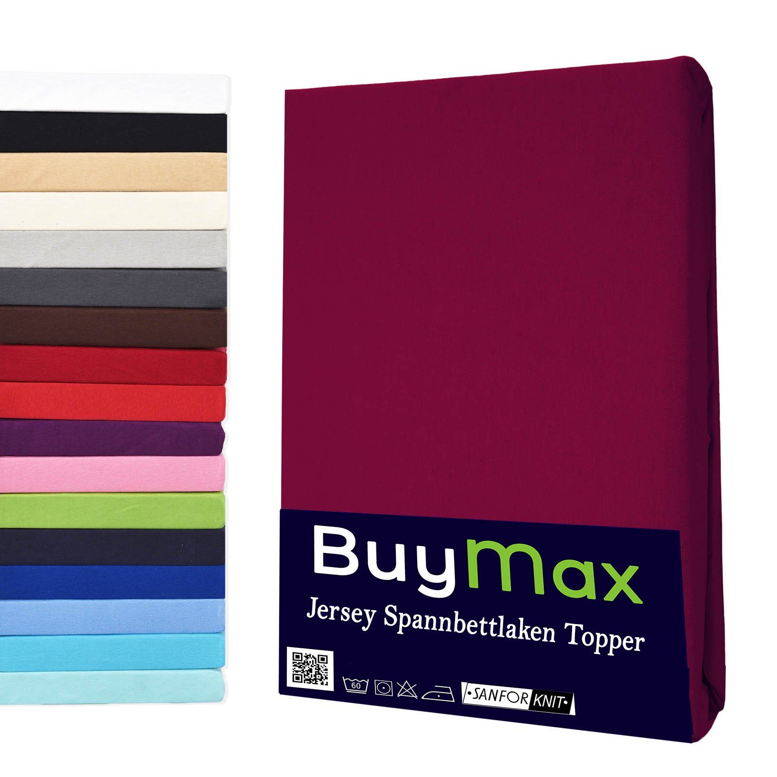 Spannbettlaken Topper, Buymax, Pflegeleicht aus 100% und mit Farben Atmungsaktiv Stoff, in Rundumgummi, Baumwolle und für Jersey, Höhe Topper Gummizug: 9 Größen Rundumgummi Jersey Bordeaux cm Verschiedenen bis