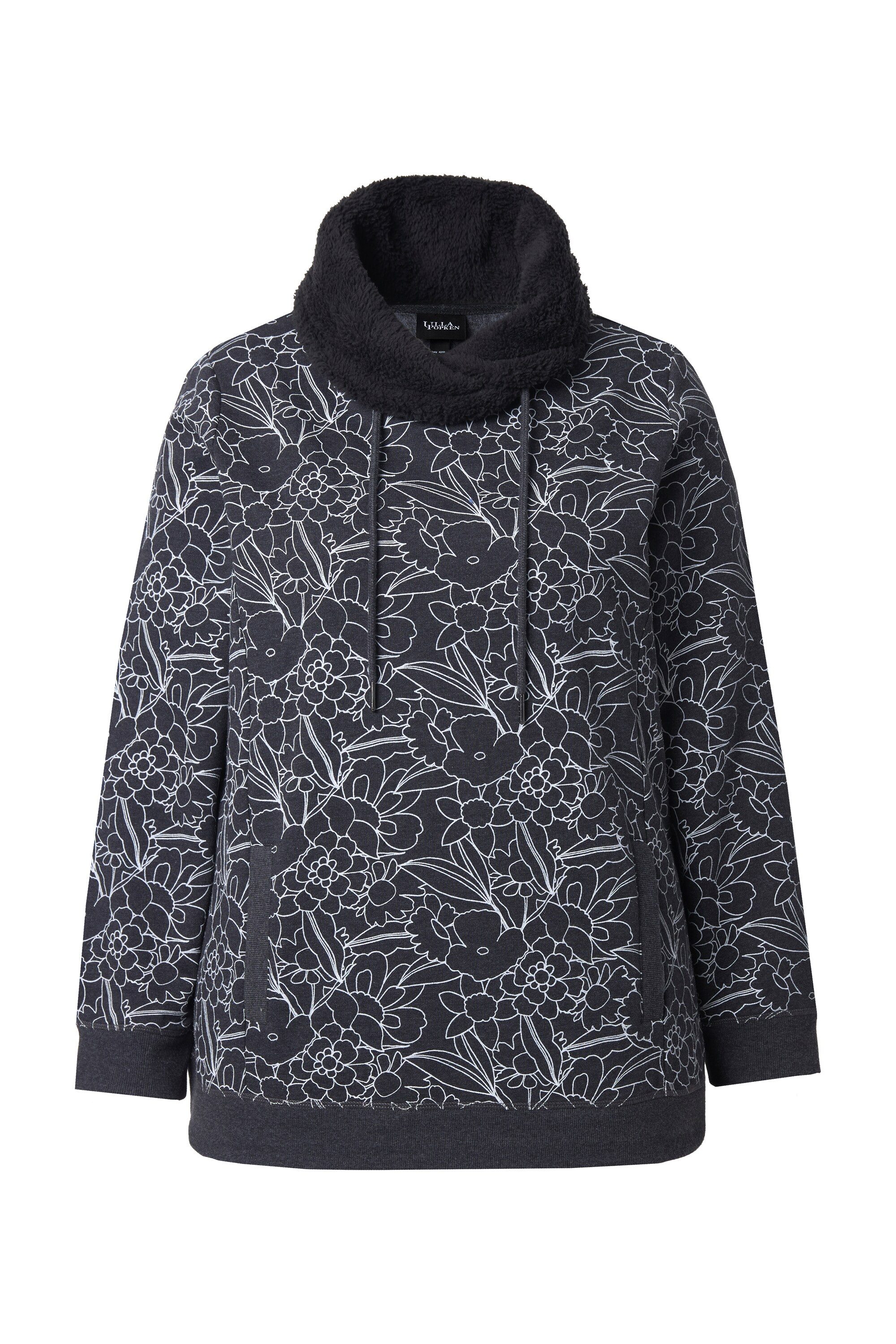 Ulla Popken Sweatshirt Sweatshirt bedruckt Teddy-Stehkragen Langarm günstig online kaufen