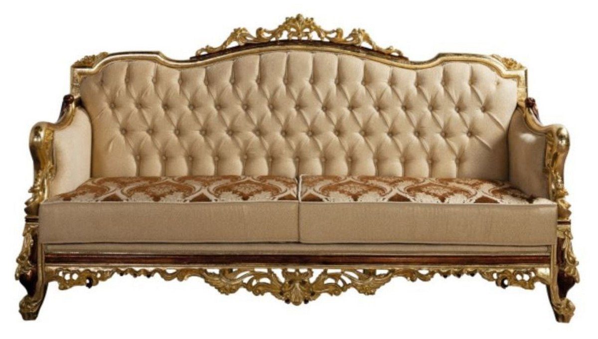 Casa Padrino Sofa Luxus Barock Sofa Beige / Braun / Gold - Prunkvolles Wohnzimmer Sofa mit Muster - Barock Wohnzimmer Möbel