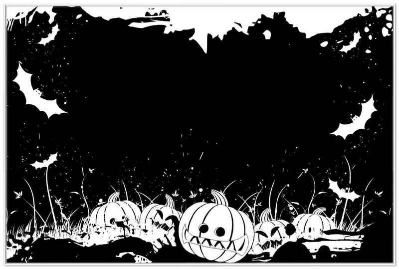 Wallario Poster, Halloween - Kürbisse und Fledermäuse in schwarz-weiß, Comic Stil, in verschiedenen Ausführungen