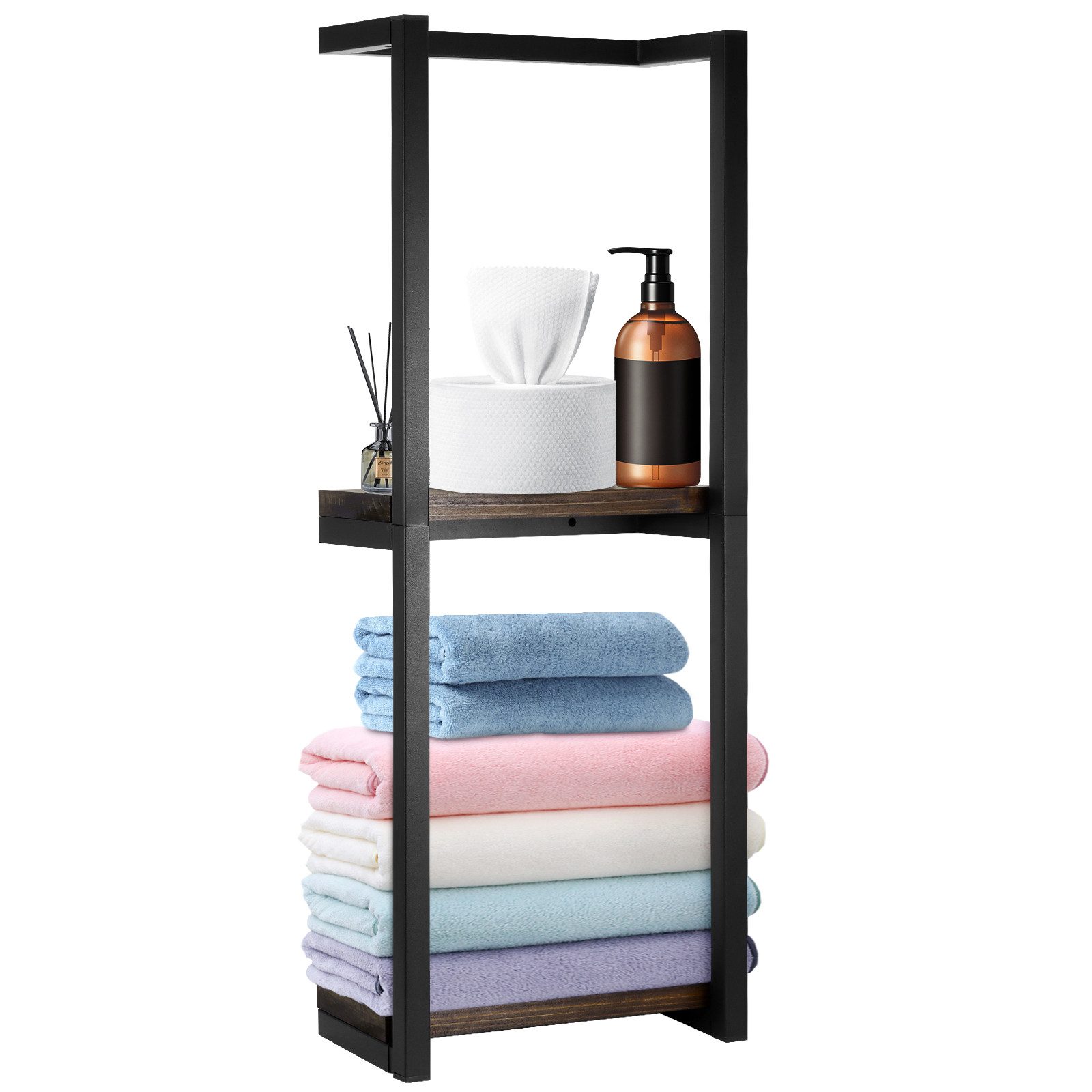 BlingBin Handtuchhalter mit 2 Ebenen Handtuchhalter Badezimmerregal Ablage Regal Organizer, selbstständig, Wandmontage, vertikaler Handtuchhalter,für Badezimmer