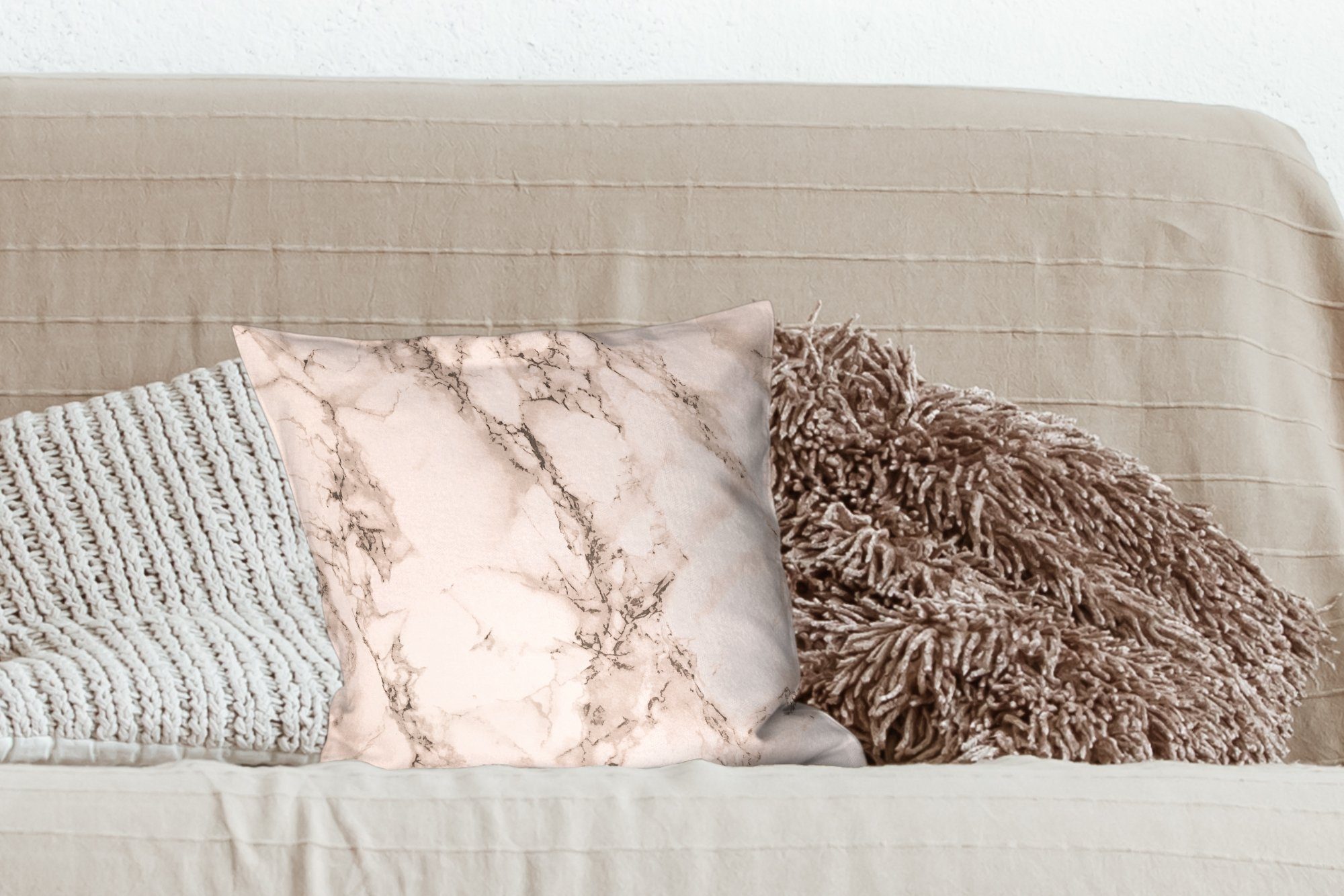 Dekokissen mit MuchoWow Marmor Chic, Schlafzimmer, Füllung Deko, Wohzimmer, - für - Sofakissen Roségold Zierkissen