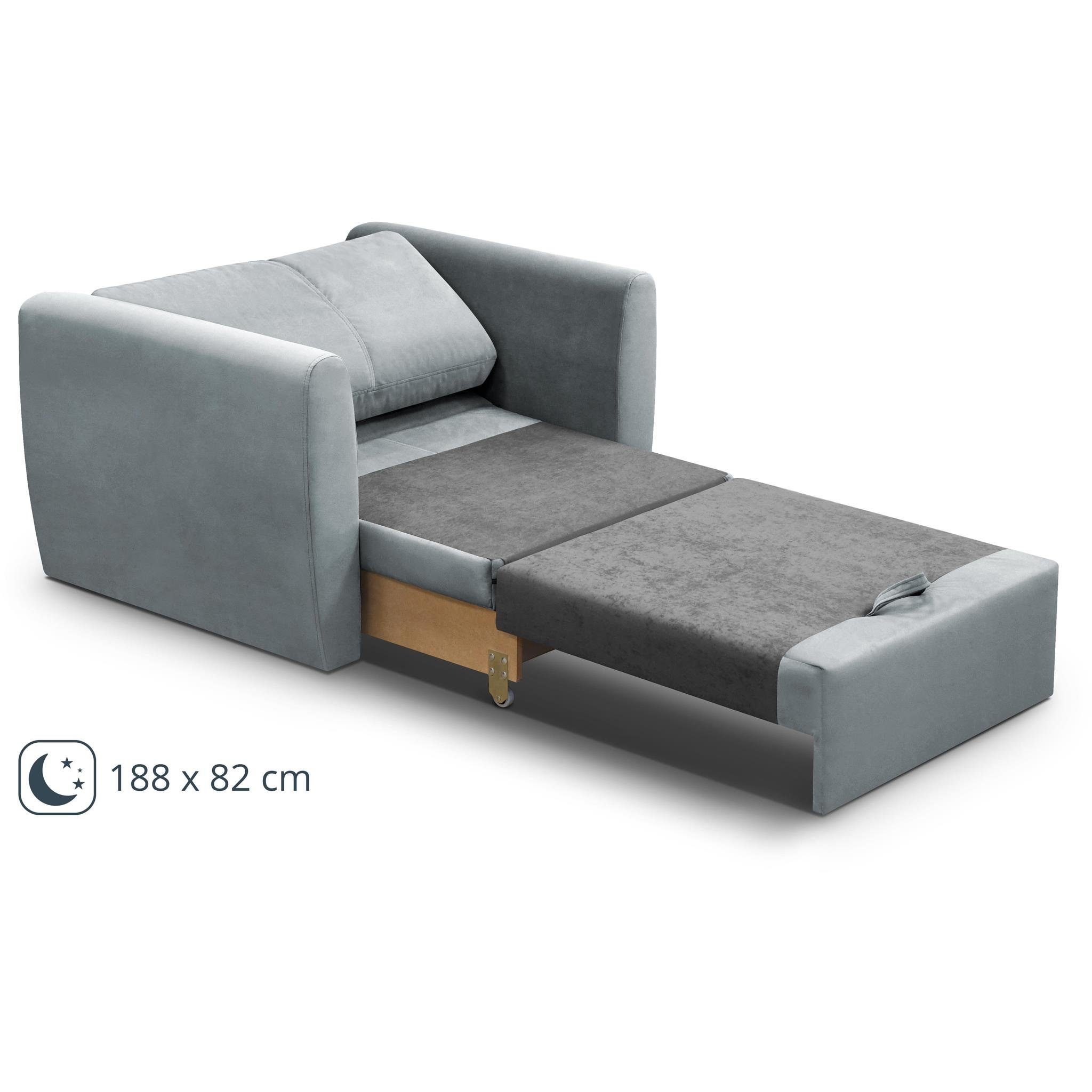 Beautysofa Relaxsessel Kamel (im Bettkasten Sessel 14) und Design), mit Grau (trinity modernes Polstersessel Schlaffunktion, aus Velours