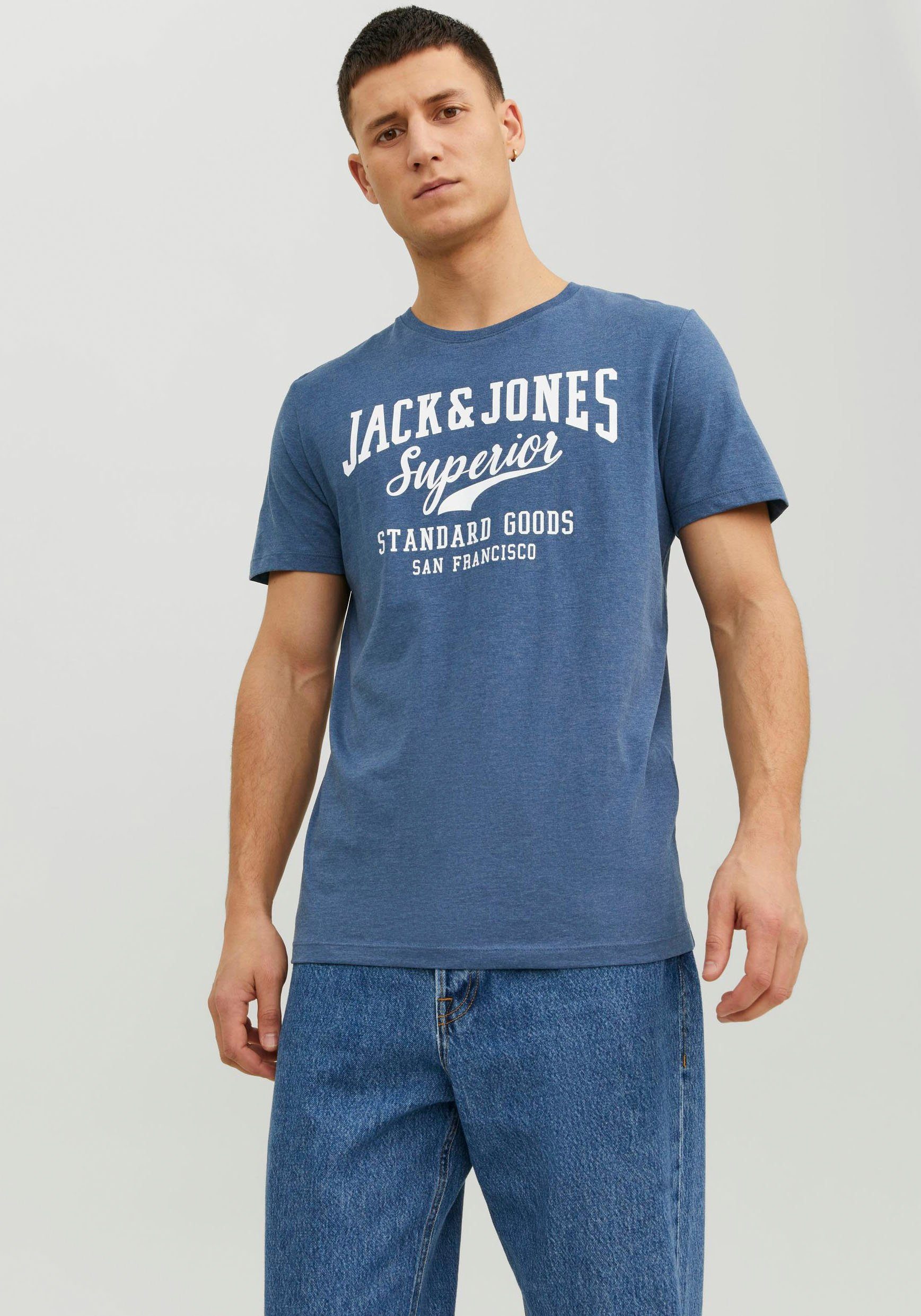 Jones 1 SN & COL Print-Shirt AW23 TEE Blue SS Jack Ensign MEL O-NECK JJELOGO