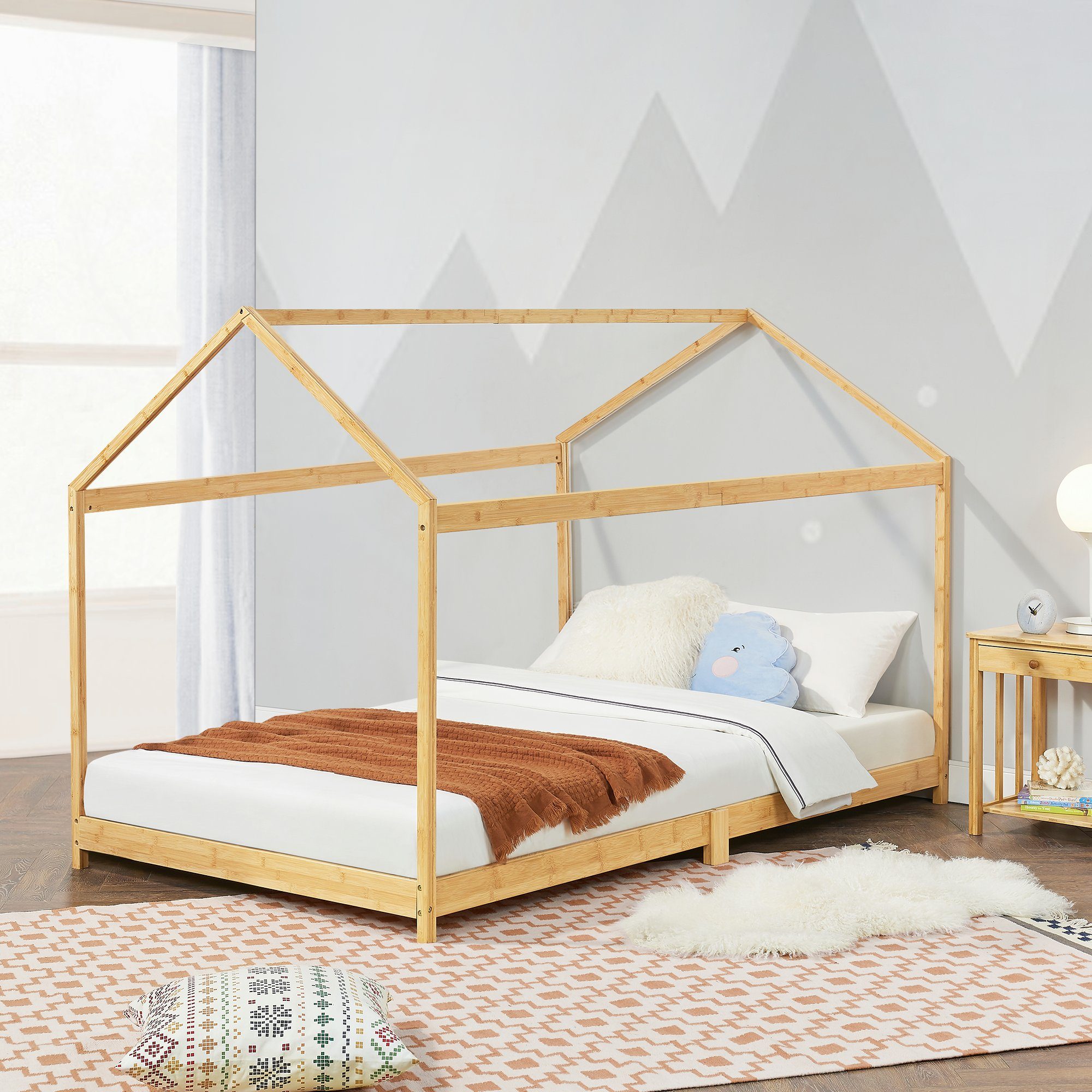 en.casa Kinderbett, »Vindafjord« Bambus Hausbett Haus-Optik Bettenhaus 90x2 günstig online kaufen
