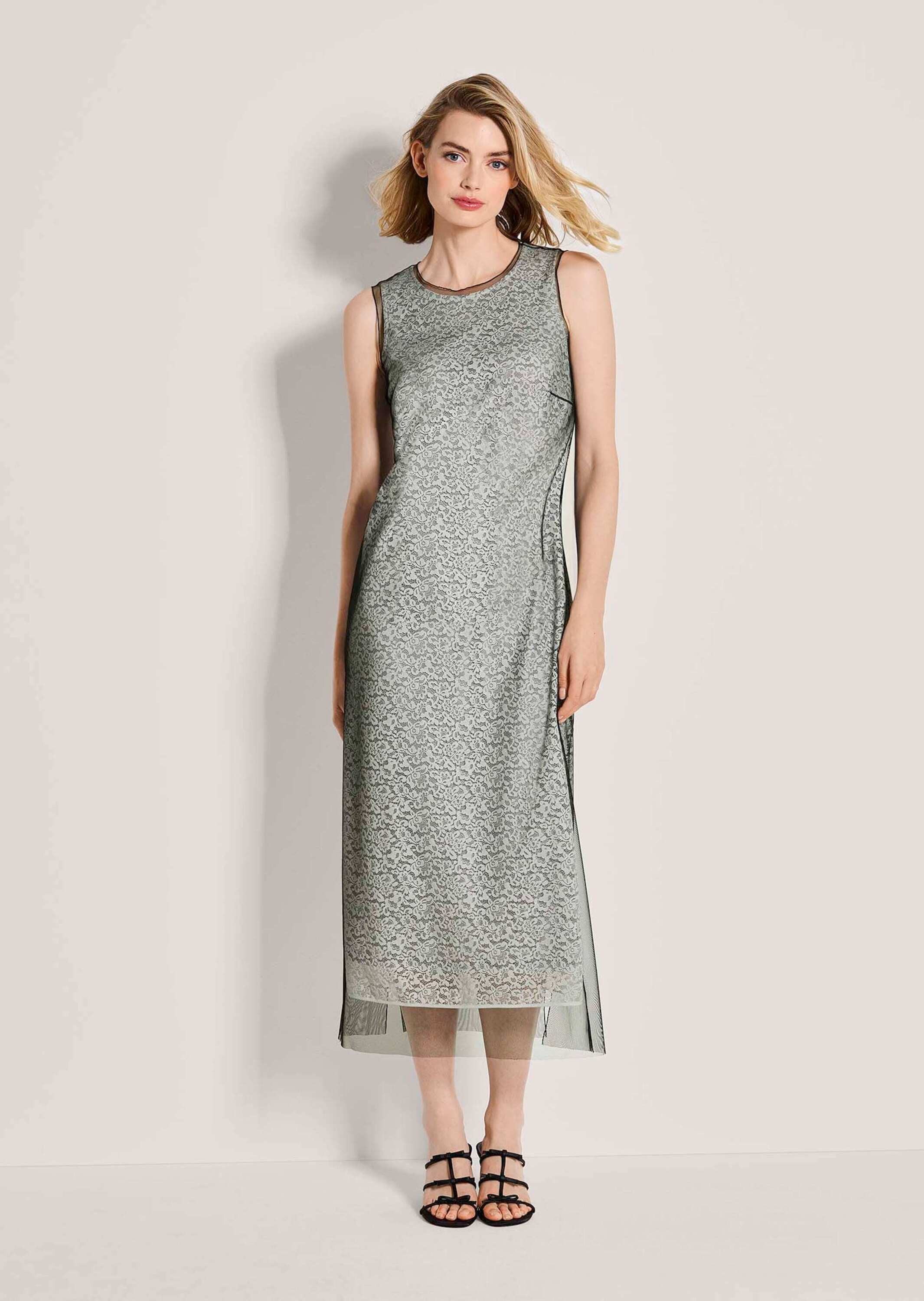 MADELEINE Maxikleid Elegantes Tüllkleid mit Spitzendetails Baumwollkleid mit Rundhals, Knielänge und ohne Arm