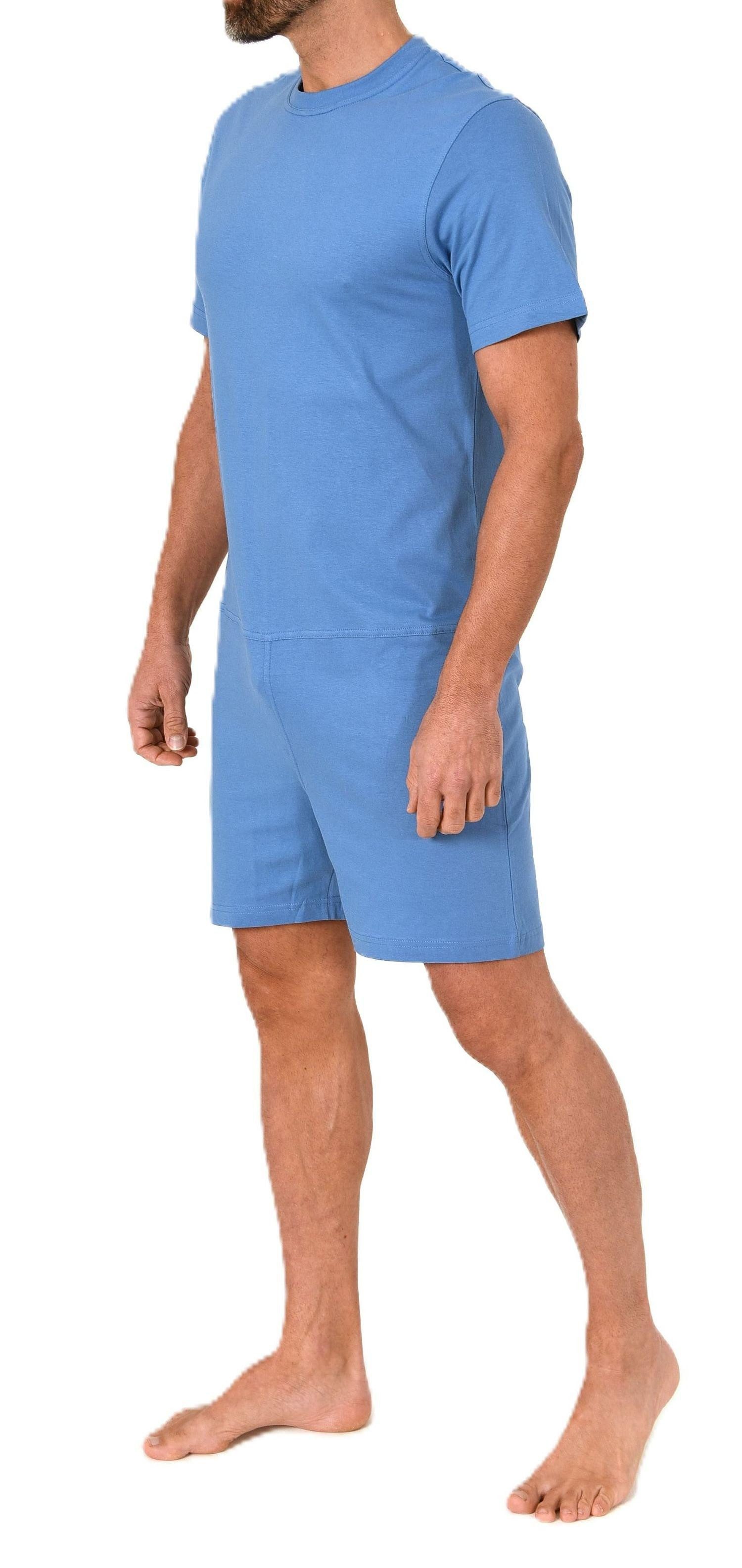 Normann Care Pyjama Herren Pflegeoverall kurzarm Einteiler mit Reißverschluss am Rücken