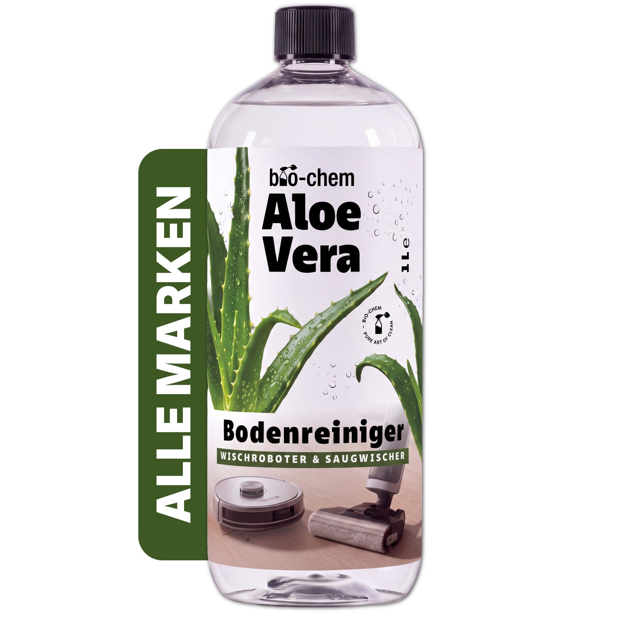 bio-chem Wischroboter Reinigungsmittel Saugwischer schaumarm 1 L Aloe Vera Fussbodenreiniger (1-St. Aloe Vera Bodenreiniger Zusatz 1 L Premiumduft Aloe Vera: belebend, mit reiner Frische)