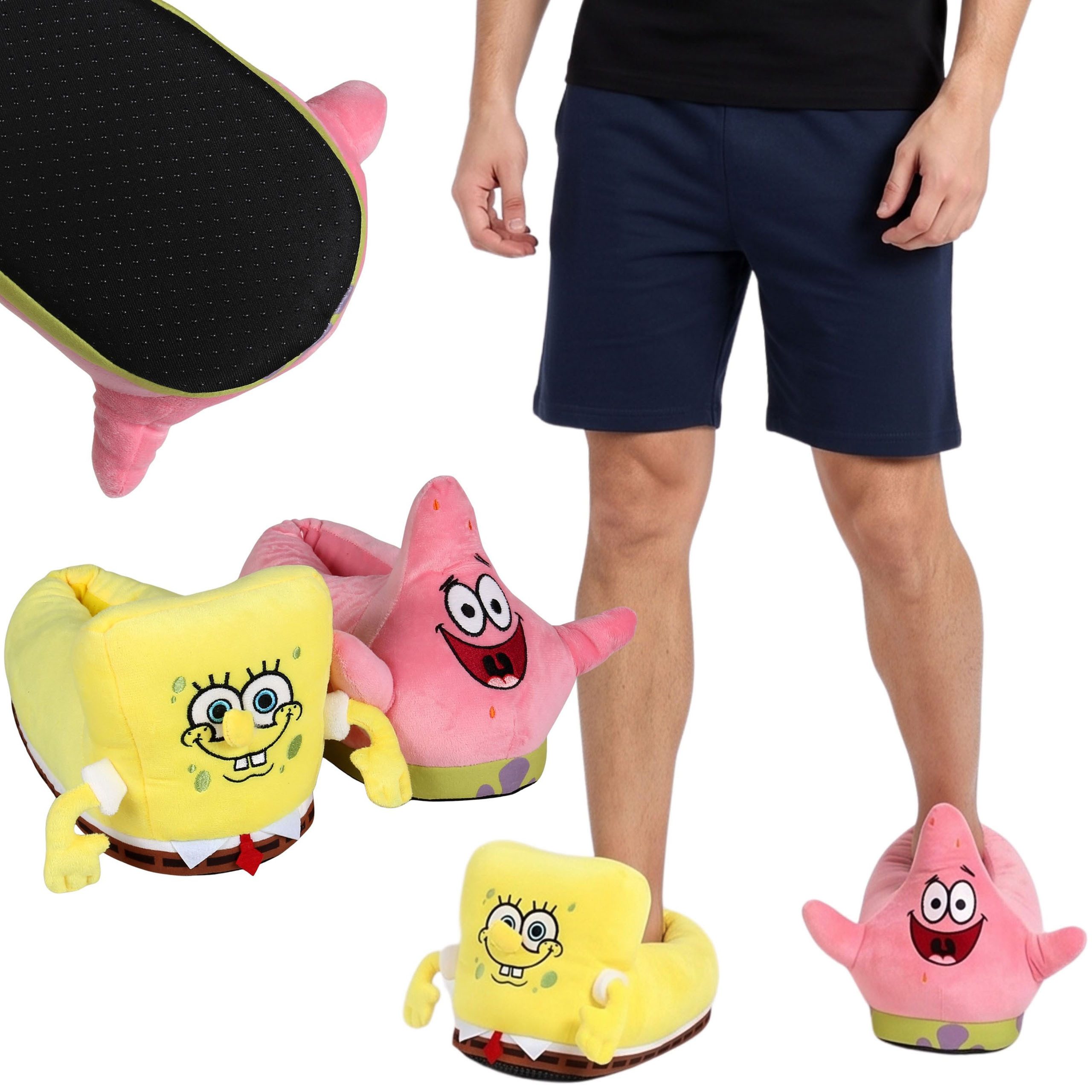 Sponge Bob SpongeBob RUTSCHFESTE Plüsch-Hausschuhe für Herren, 3D-Details Plüsch Hausschuhe