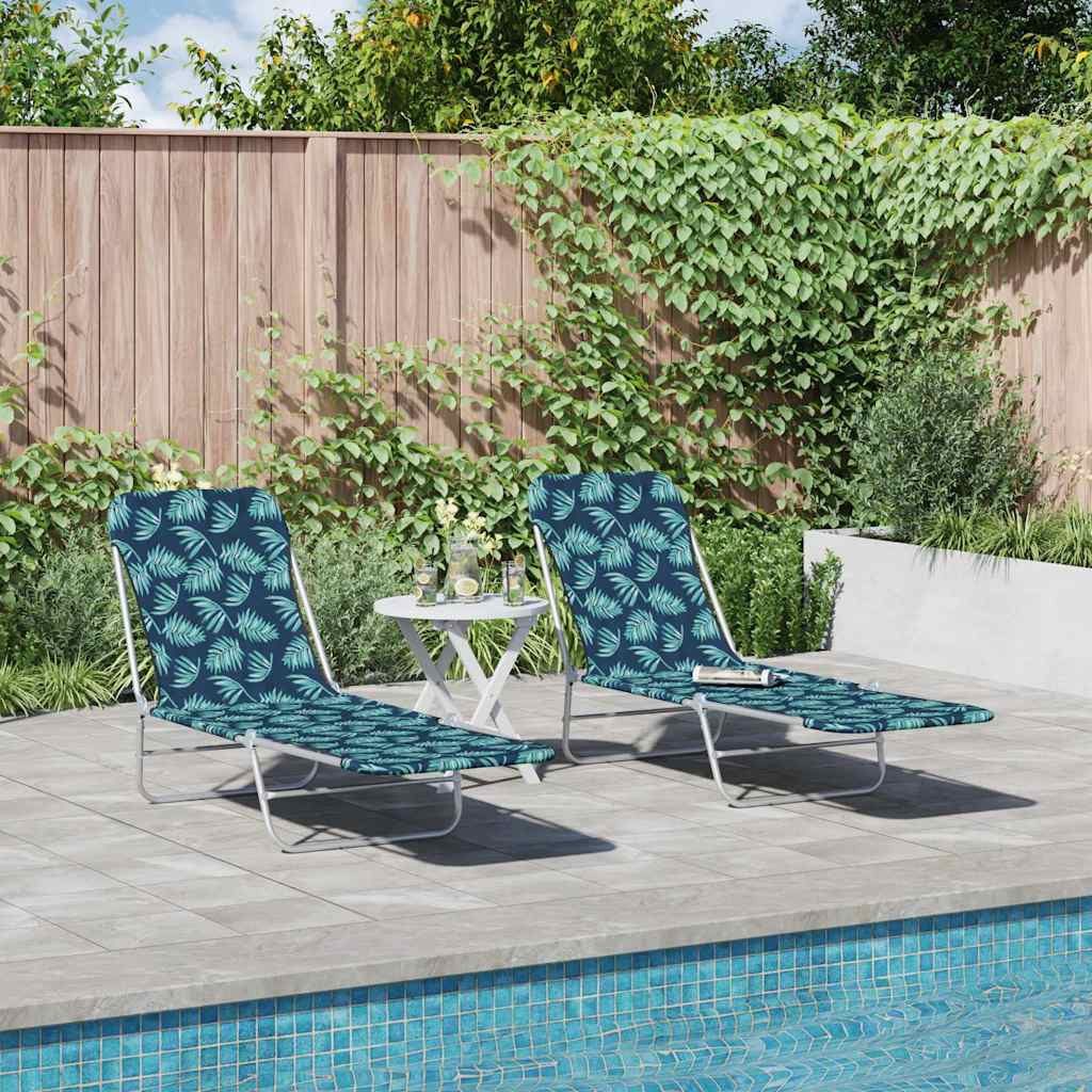 furnicato Gartenliege Klappbare Sonnenliegen 55 x 182 x 24 cm mit Blattmuster, Witterungsbeständiges Campingbett mit verstellbarer Rückenlehne