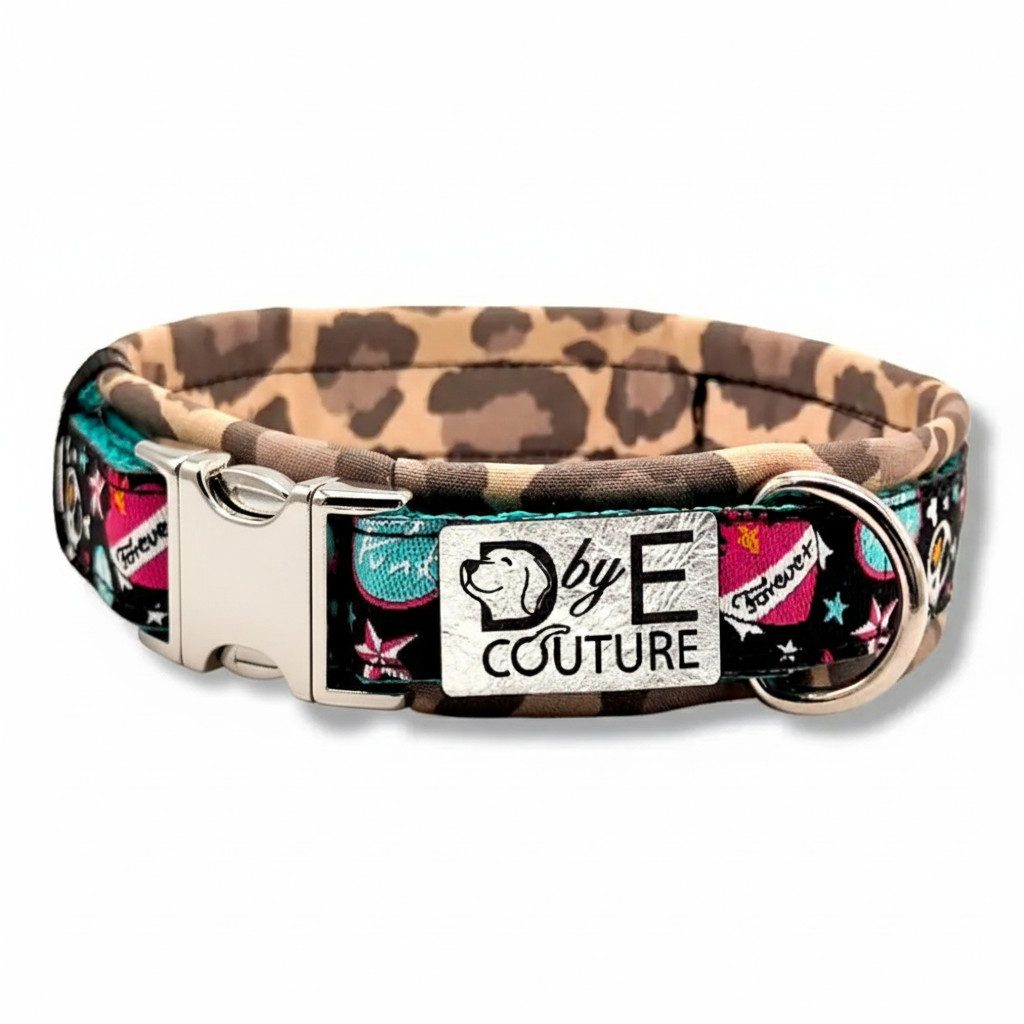 D by E Couture Hunde-Halsband "Forever Punk II", gepolstert, verstellbar, 25mm breit, Handmade