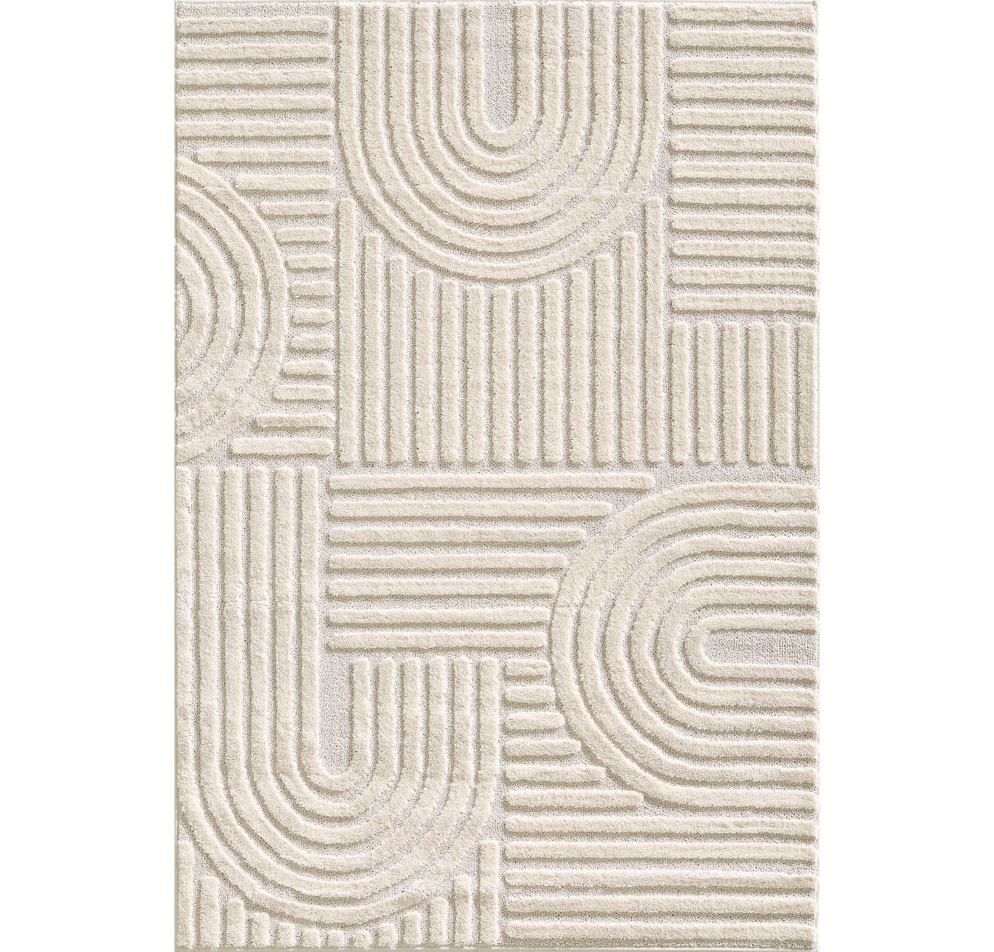 KADIMA DESIGN Teppich RIGI Hoch-Tief 3D-Effekt Wohnzimmer Schlafzimmer Waschbar Boho, Läufer, Höhe: 10 mm, Creme, 80x150 cm, Wohnzimmerteppich Esszimmer Strapazierfähig Waschbar