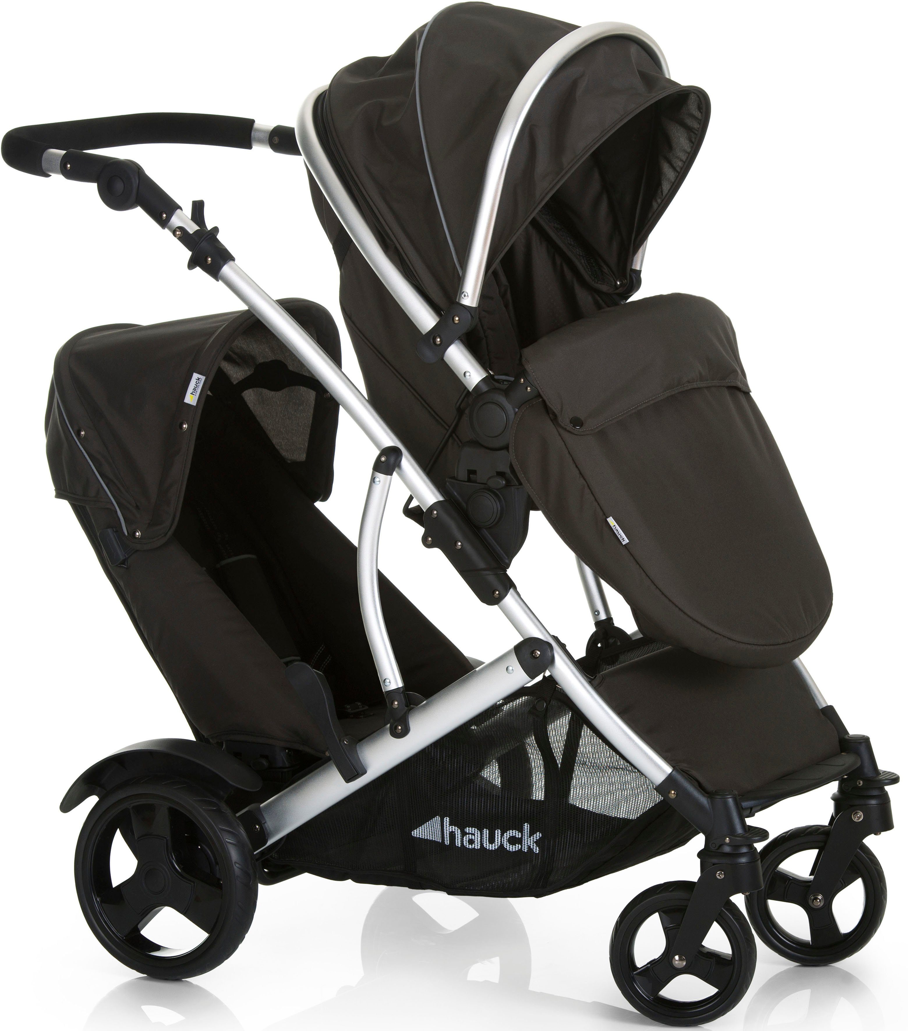 Hauck Geschwisterwagen Duett 2 black, mit Regenschutz, Kinderwagen