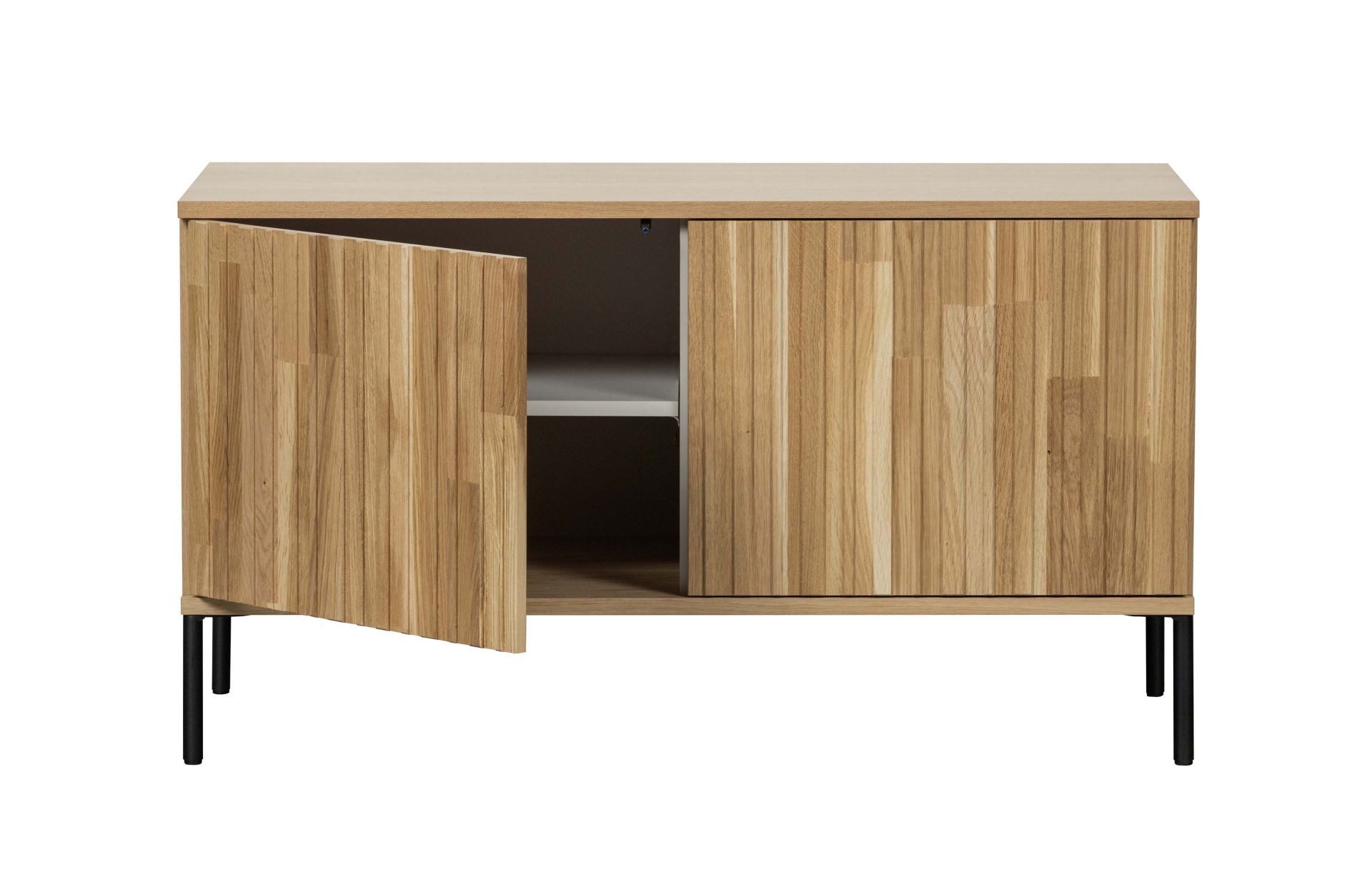 WOOOD TV-Board Gravure aus Eichenholz 100 cm, Natur, Push-to-Open-System