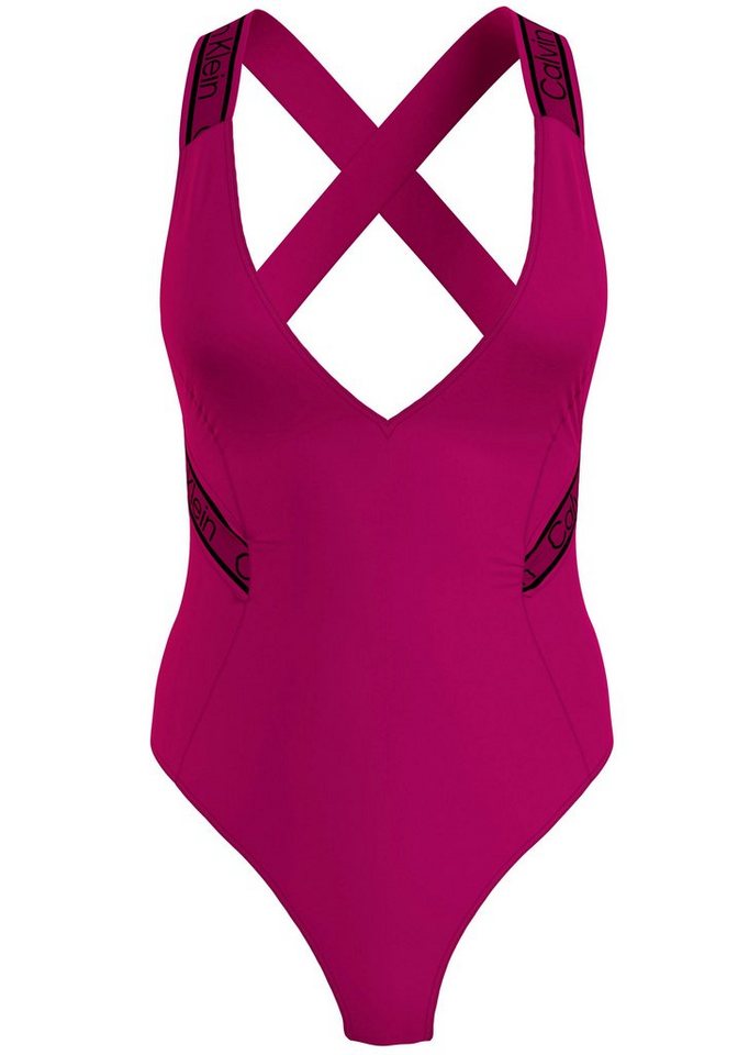 Calvin Klein Swimwear Badeanzug »Lacy«, mit Schriftzügen › rosa  - Onlineshop OTTO