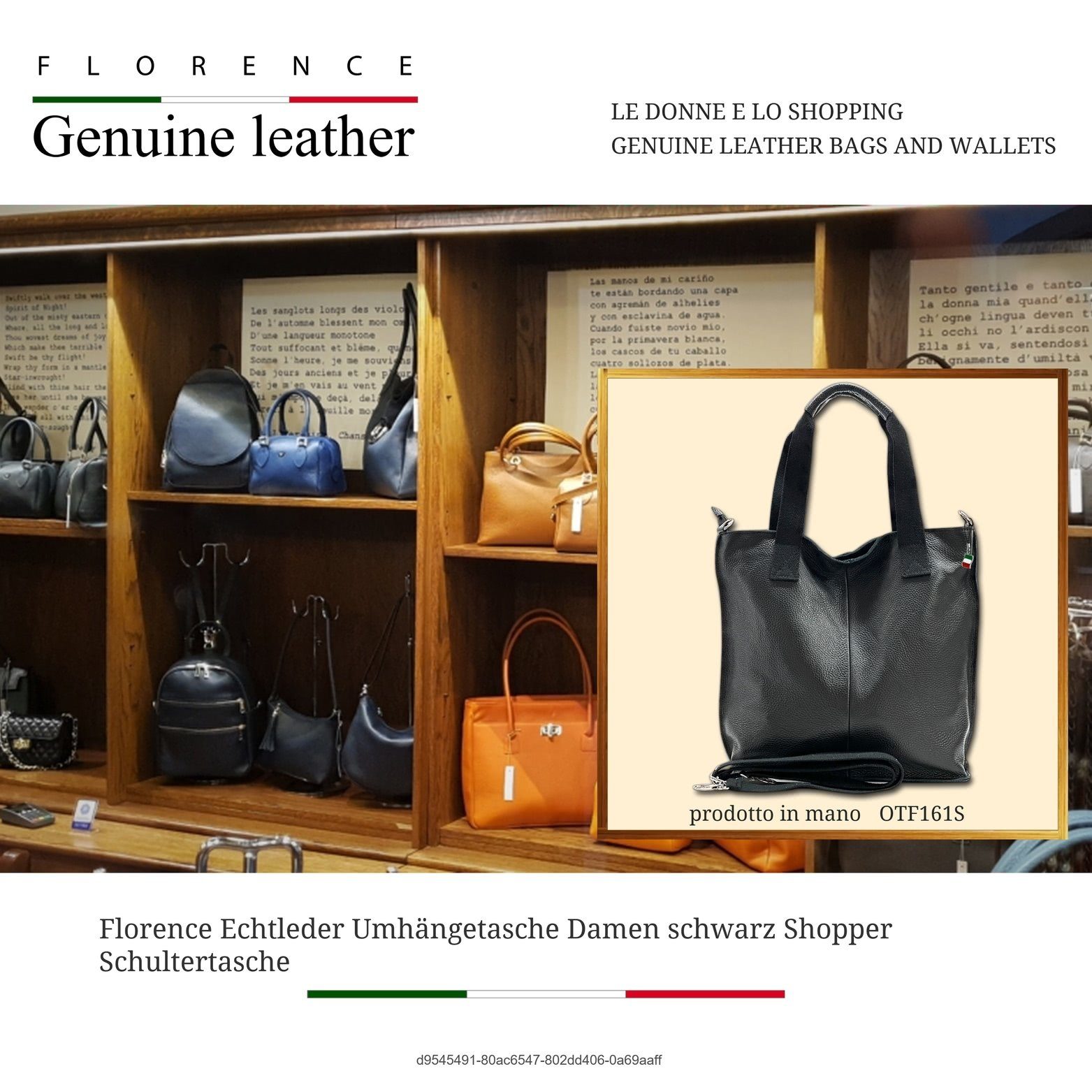 FLORENCE Shopper Florence Echtleder Umhängetasche Damen (Schultertasche, Shopper), Damen Tasche Echtes Leder schwarz