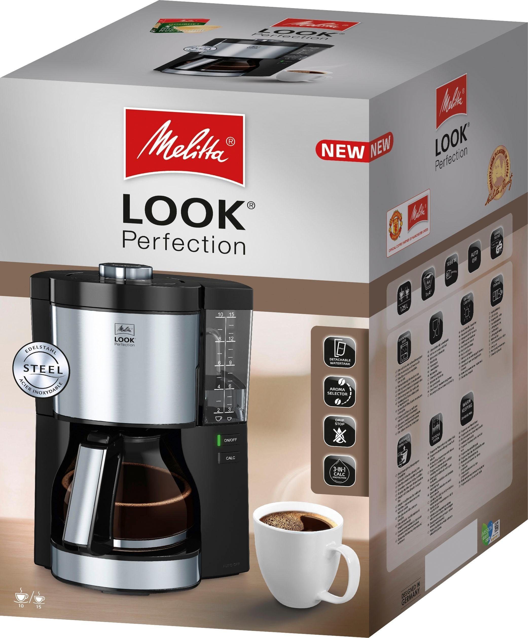 Melitta Filterkaffeemaschine 1x4 1025-06, Look® Kaffeekanne, 1,25l Perfection Papierfilter