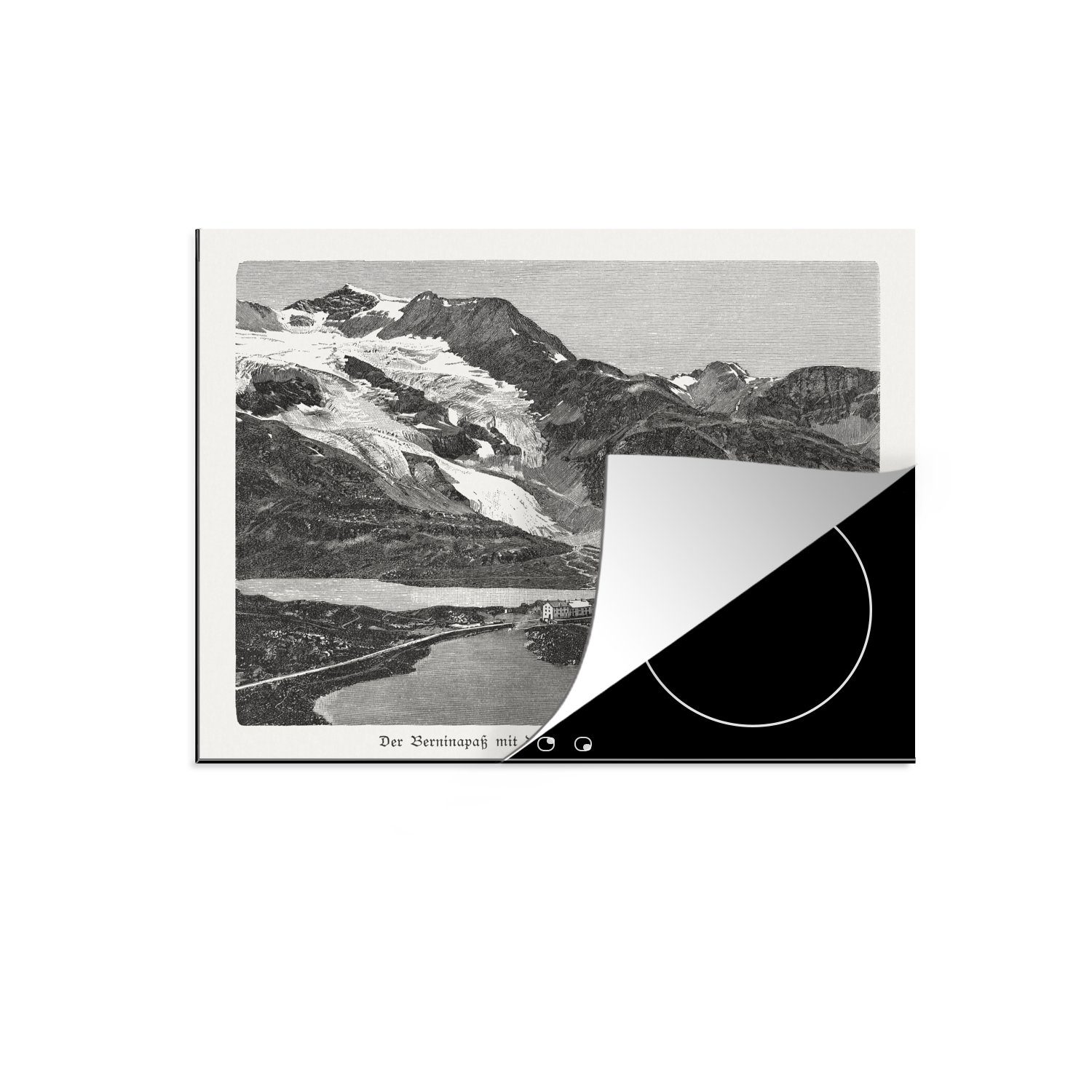 MuchoWow Herdblende-/Abdeckplatte Eine Illustration des Berninapasses im Kanton Graubünden, Vinyl, (1 tlg), 70x52 cm, Mobile Arbeitsfläche nutzbar, Ceranfeldabdeckung