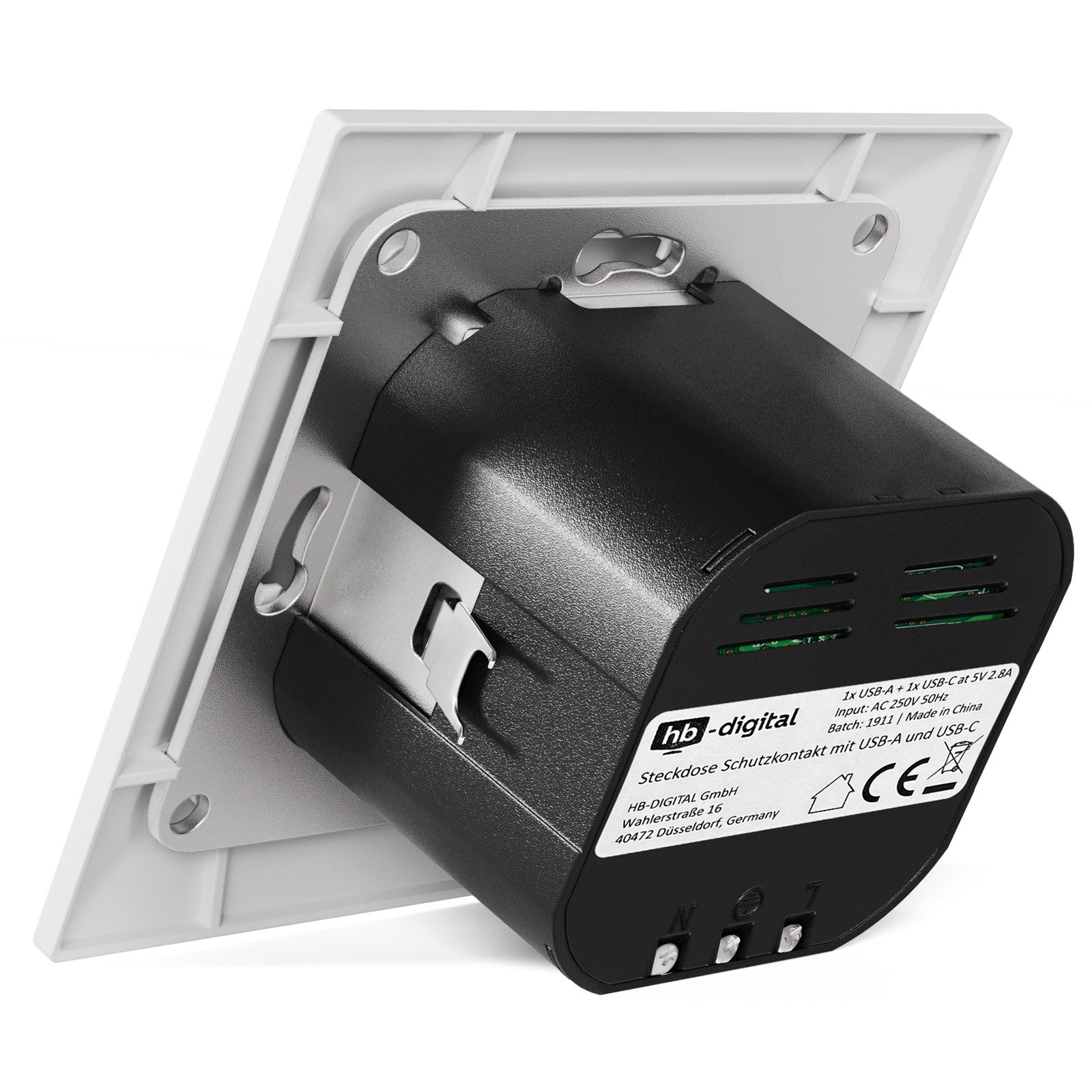 HB-DIGITAL Unterputz-Steckdose hb-digital USB Steckdose Unterputz Schutzkontakt 1x USB-C 1x USB-A, Einzelartikel, 1-St., 1x Unterputz-Steckdose mit USB-A und USB-C, Integrierte USB-A und USB-C Ports