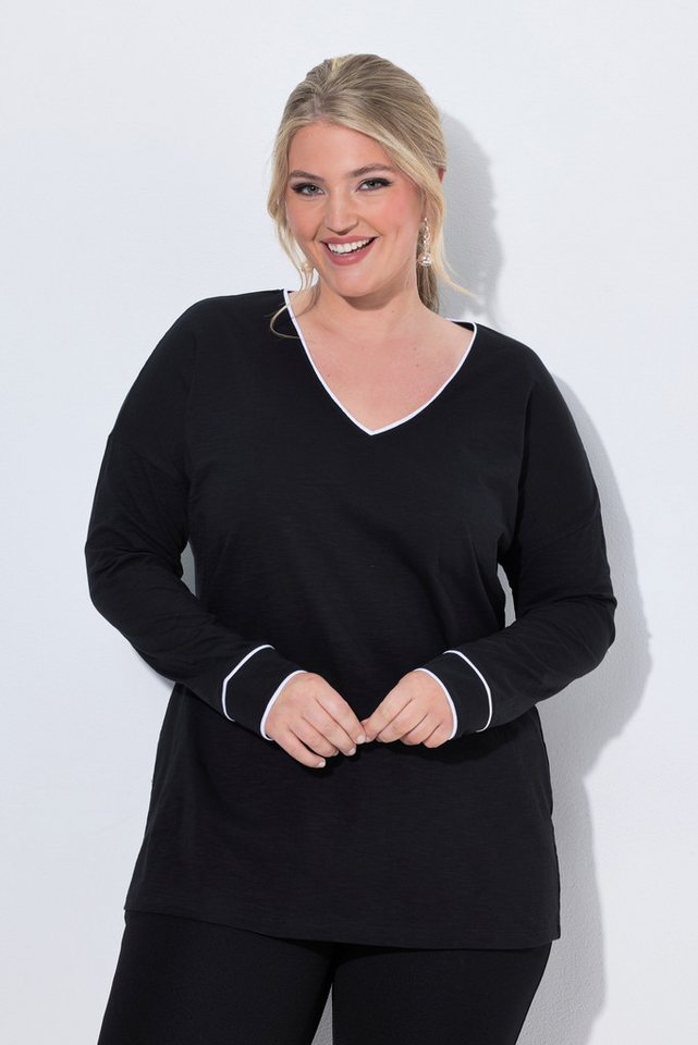 MIAMODA T-Shirt T-Shirt Loose Fit farbigem Piping Langarm