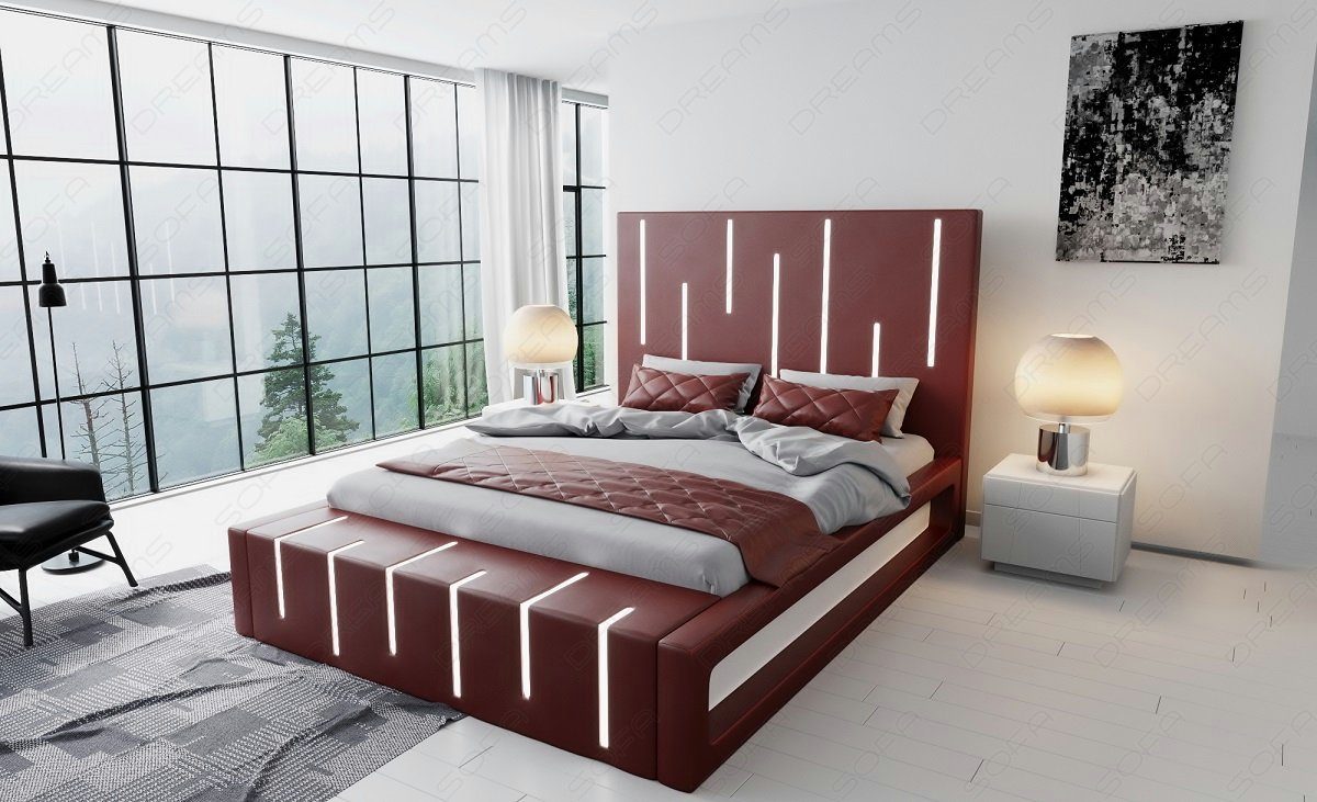 Topper Bett rot-weiß Beleuchtung, Dreams mit Komplettbett mit Sofa LED Premium Kunstleder Boxspringbett Milona