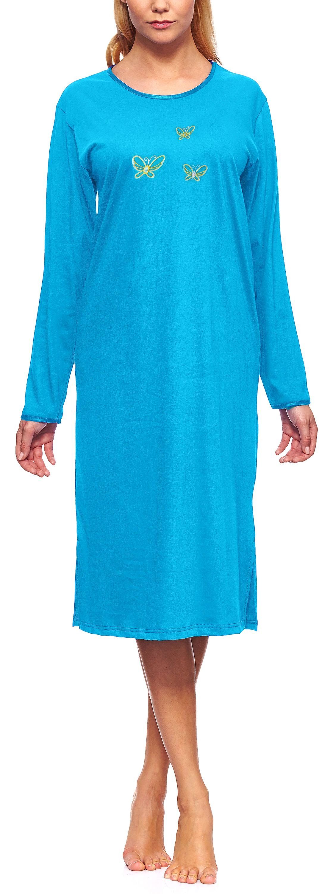 Nachthemd (Langarm) Damen Merry Langarm Nachthemd 91LW1 Style (1-tlg) Türkis